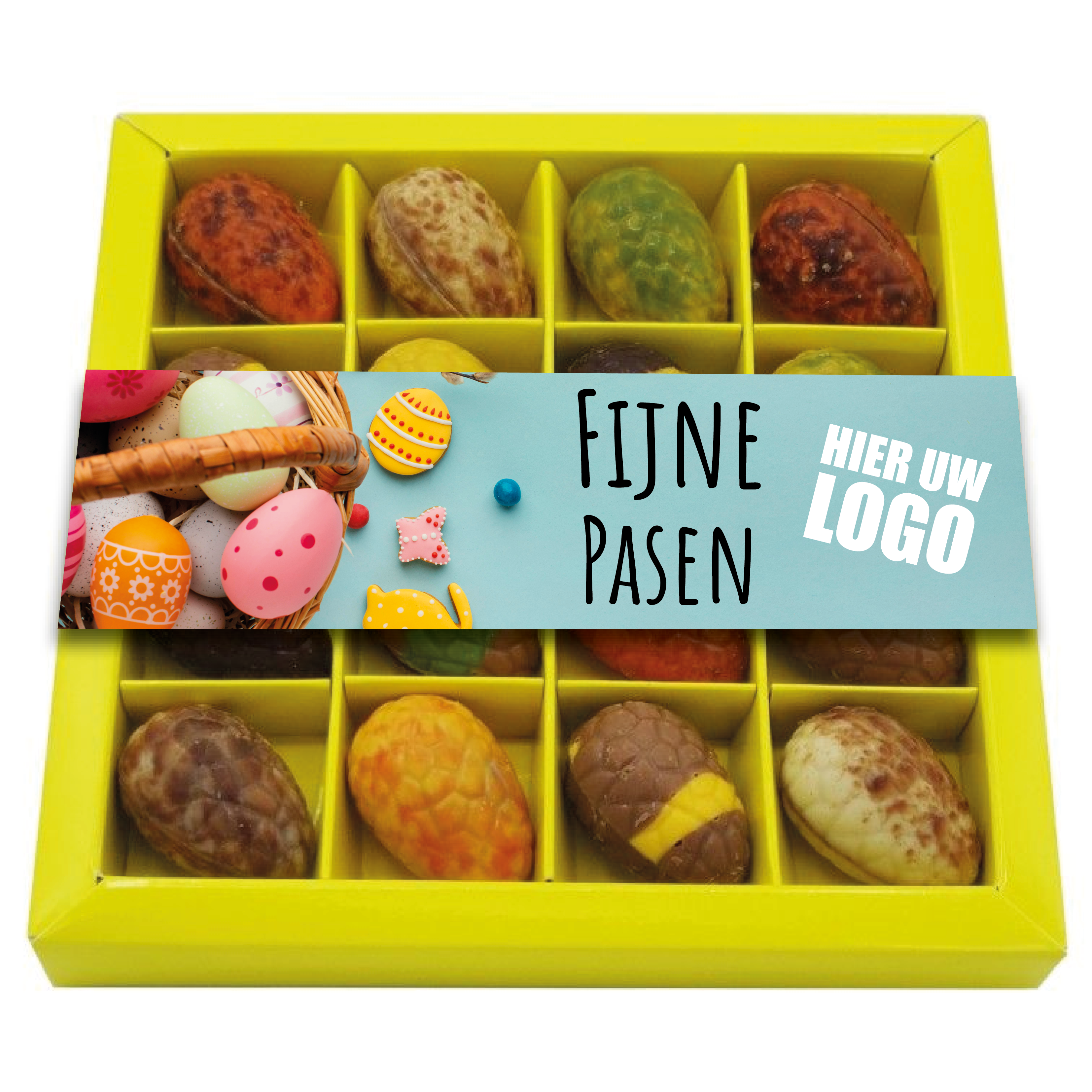 Paas chocolade, paas eieren, praline, paas chocolade met een logo, Pasen