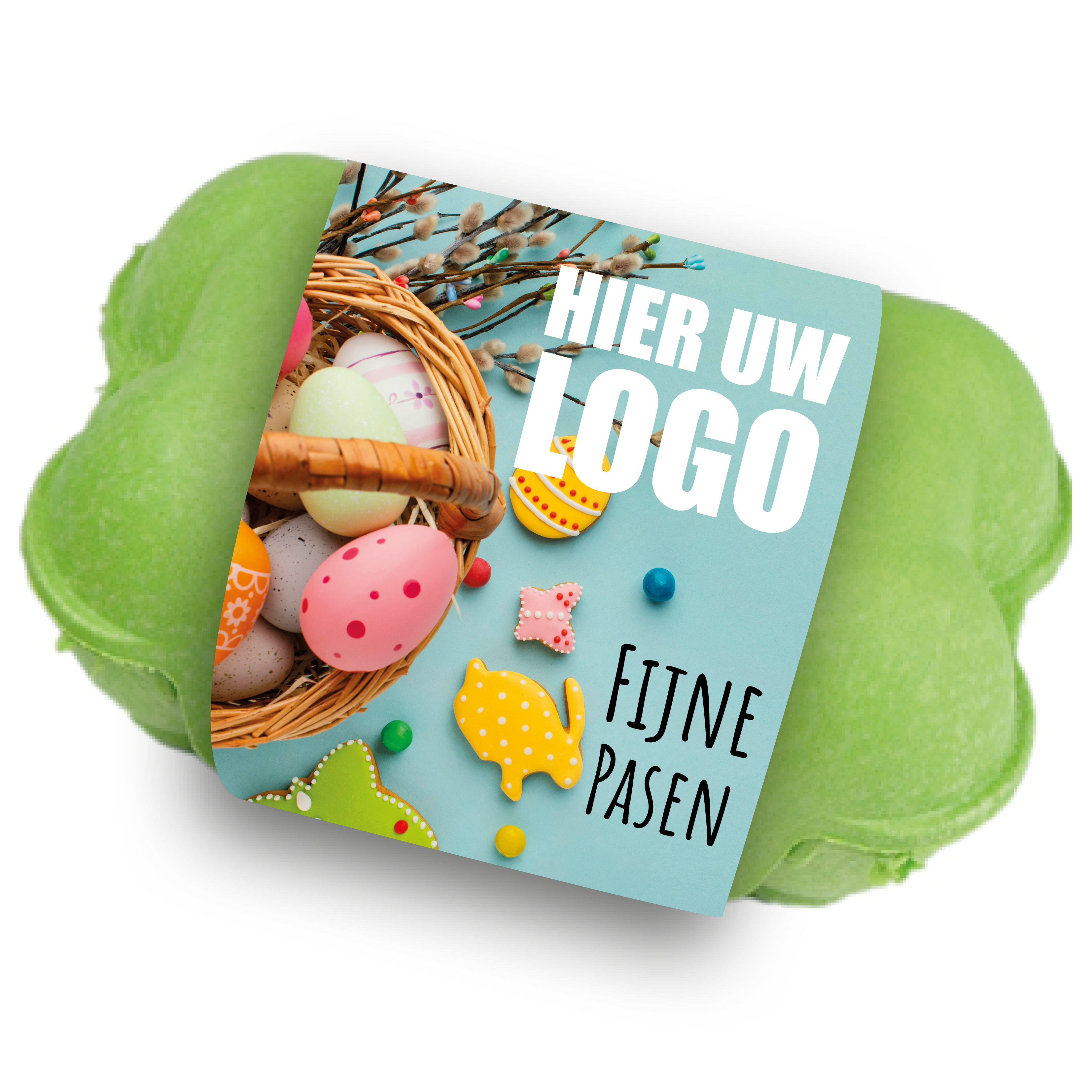 Paas chocolade, paas eieren, praline, paas chocolade met een logo, Pasen, biologosch afbreekbaar eierdoosje