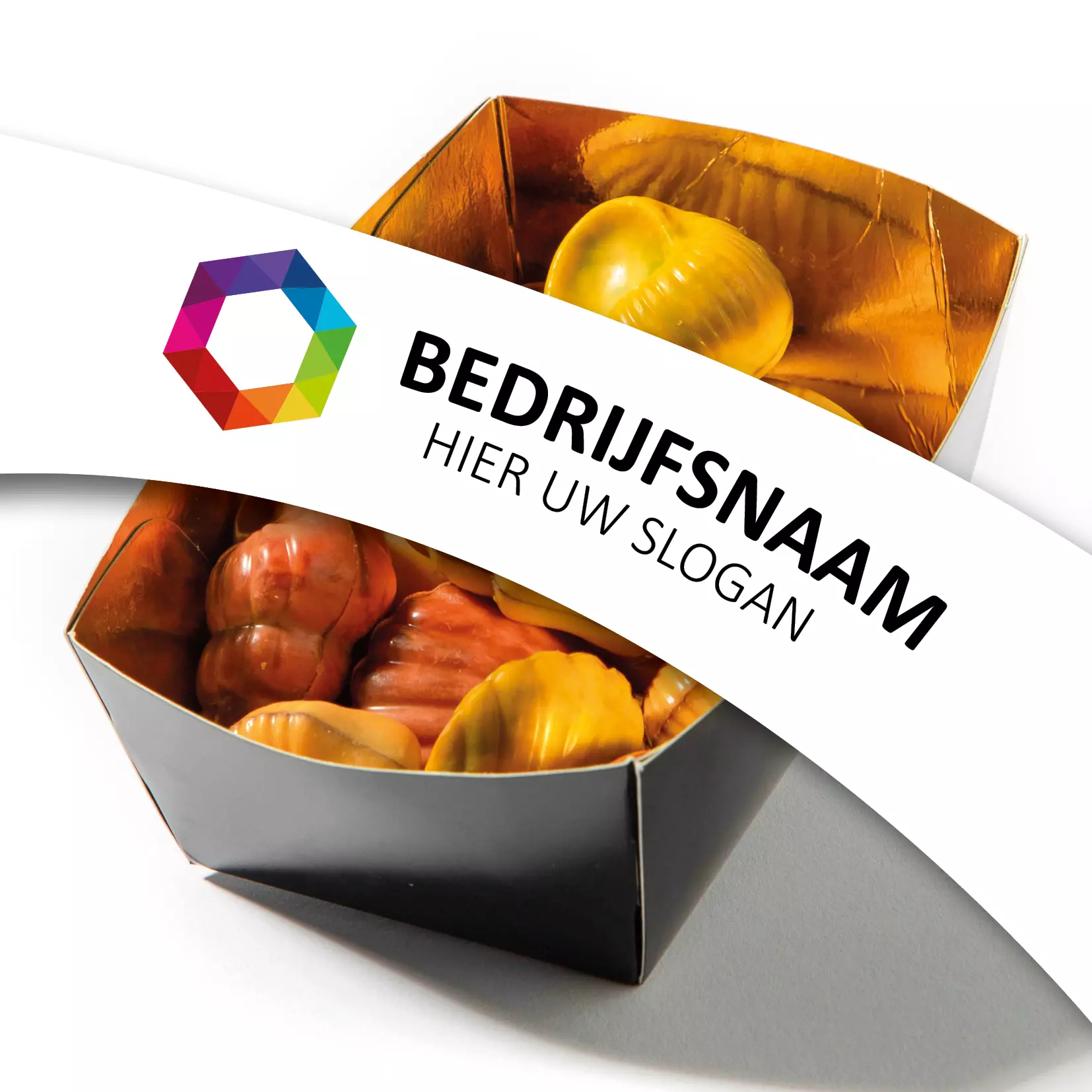 Chocolade bakje 175 gram, flowpack bakje chocolade, zeebanket, zee, chocolade met een logo