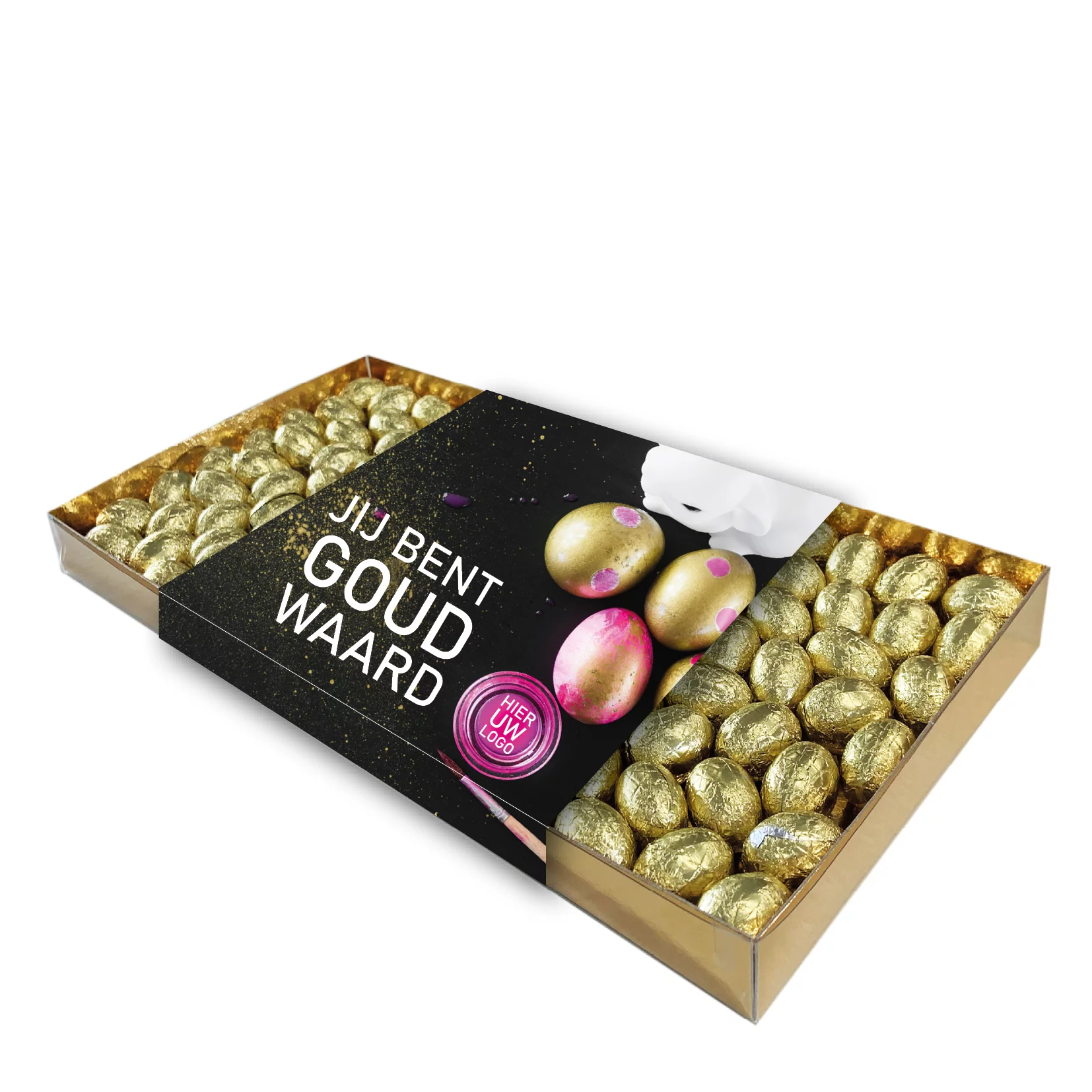 Geschenkdoos 1 kilo GOUDEN paaseitjes - Inclusief banderol