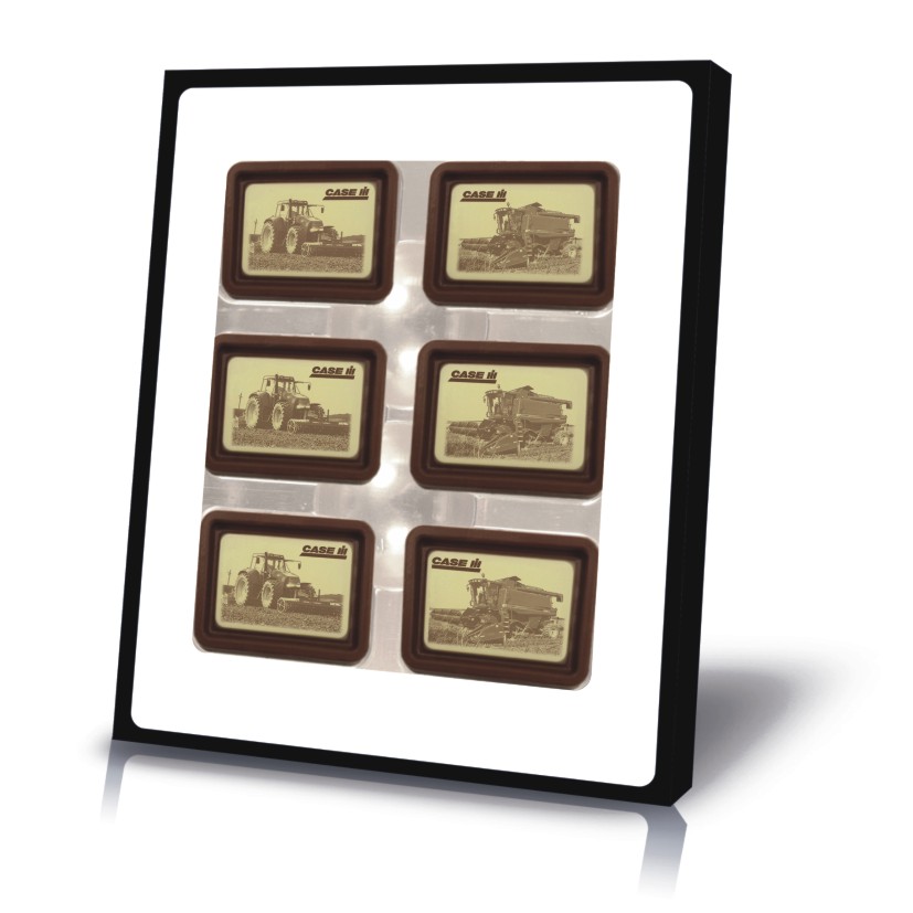 doosje logochocolade, chocolade met logo, foto op chocolade
