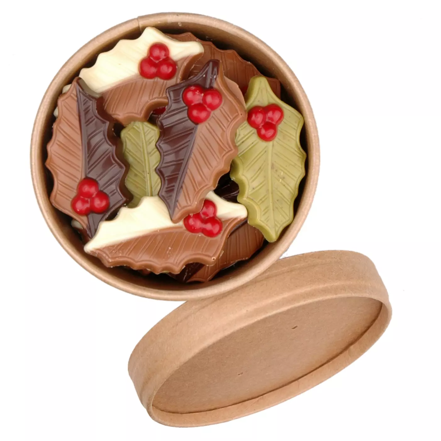 biobeker met kerst hulstblaadjes