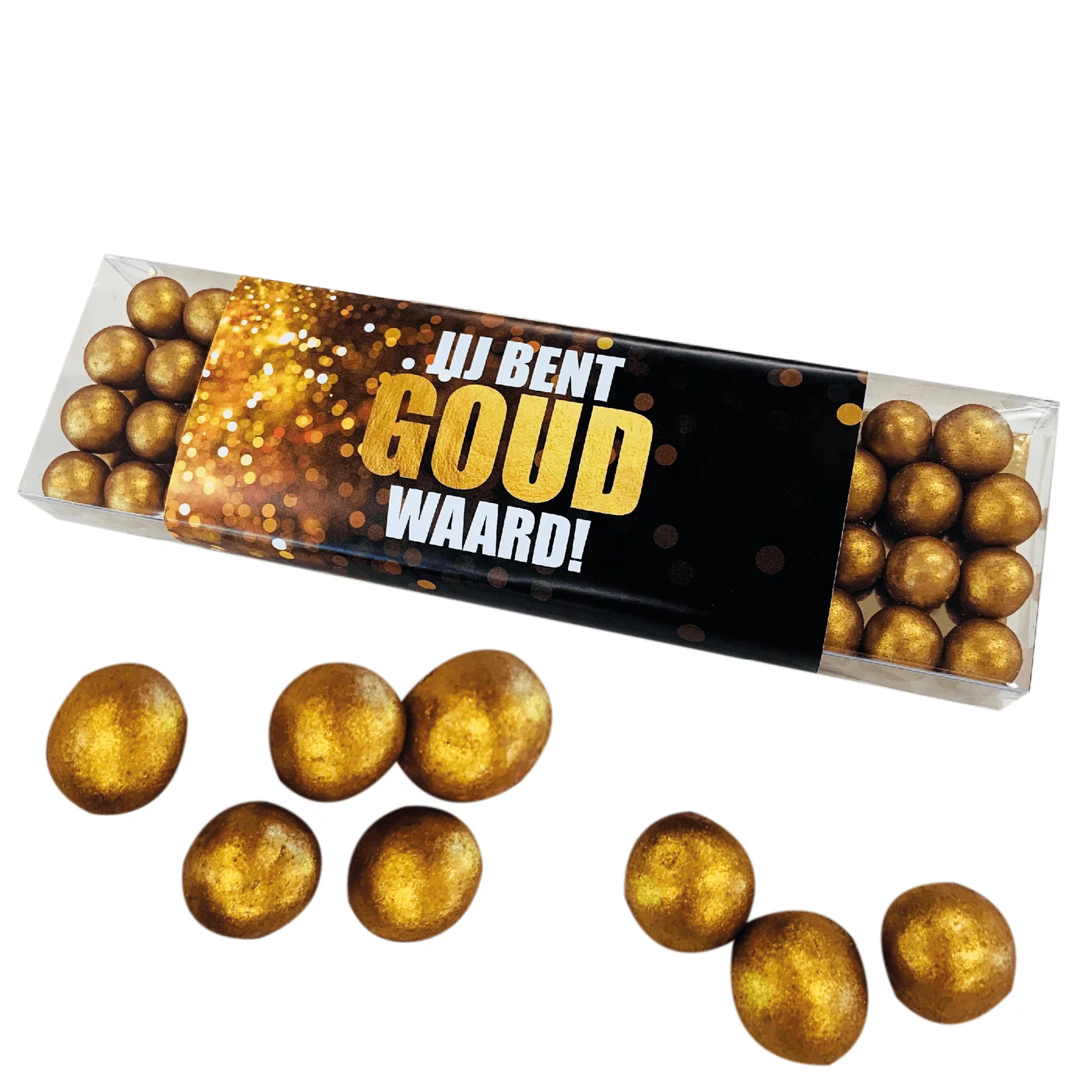 KERST Geschenkdoosje GROOT met gouden chocolade crispy parels - inclusief banderol 