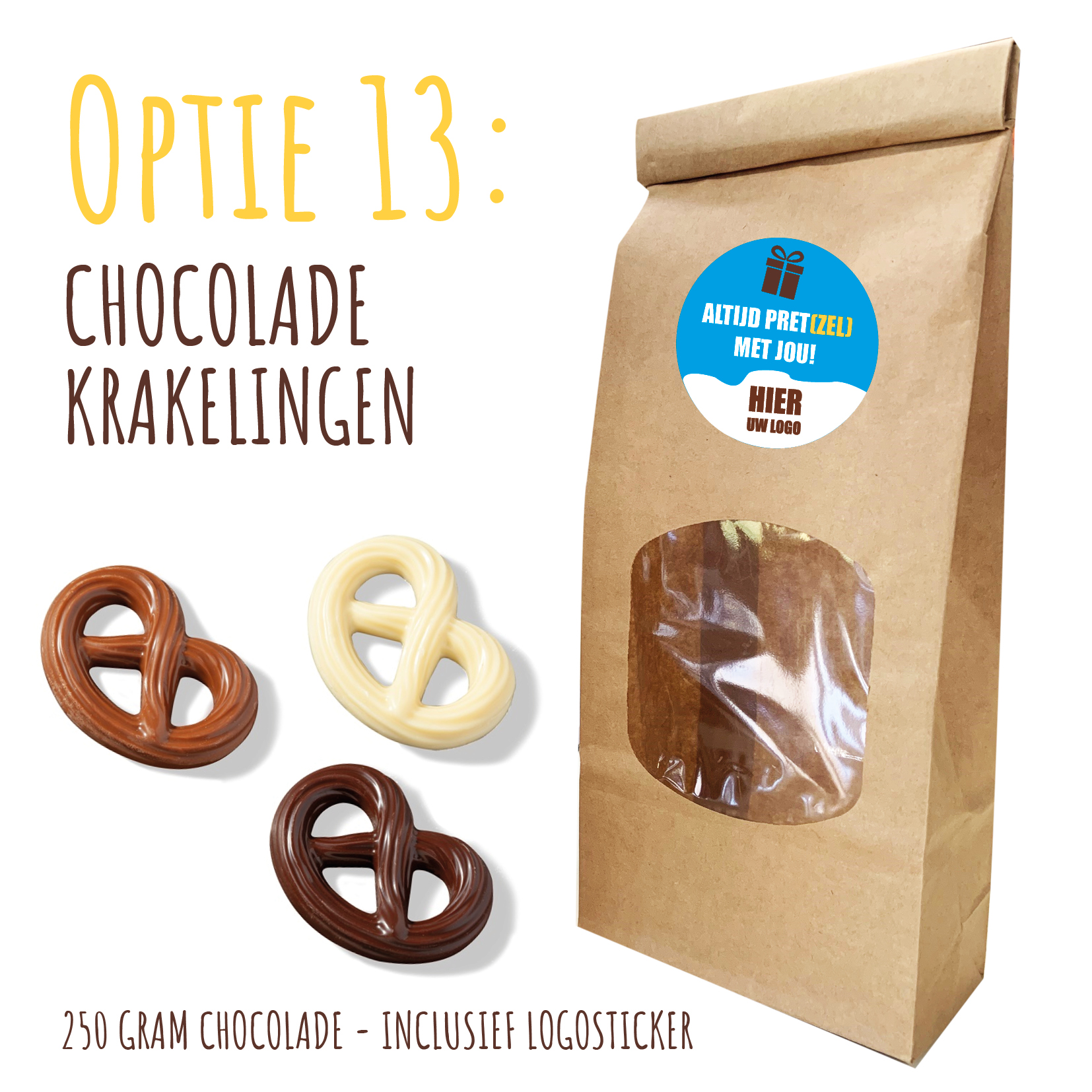 BIO Duurzaam Kraft "Vulzakje" met 250 gram chocolade - Inclusief logosticker chocolade krakelingen