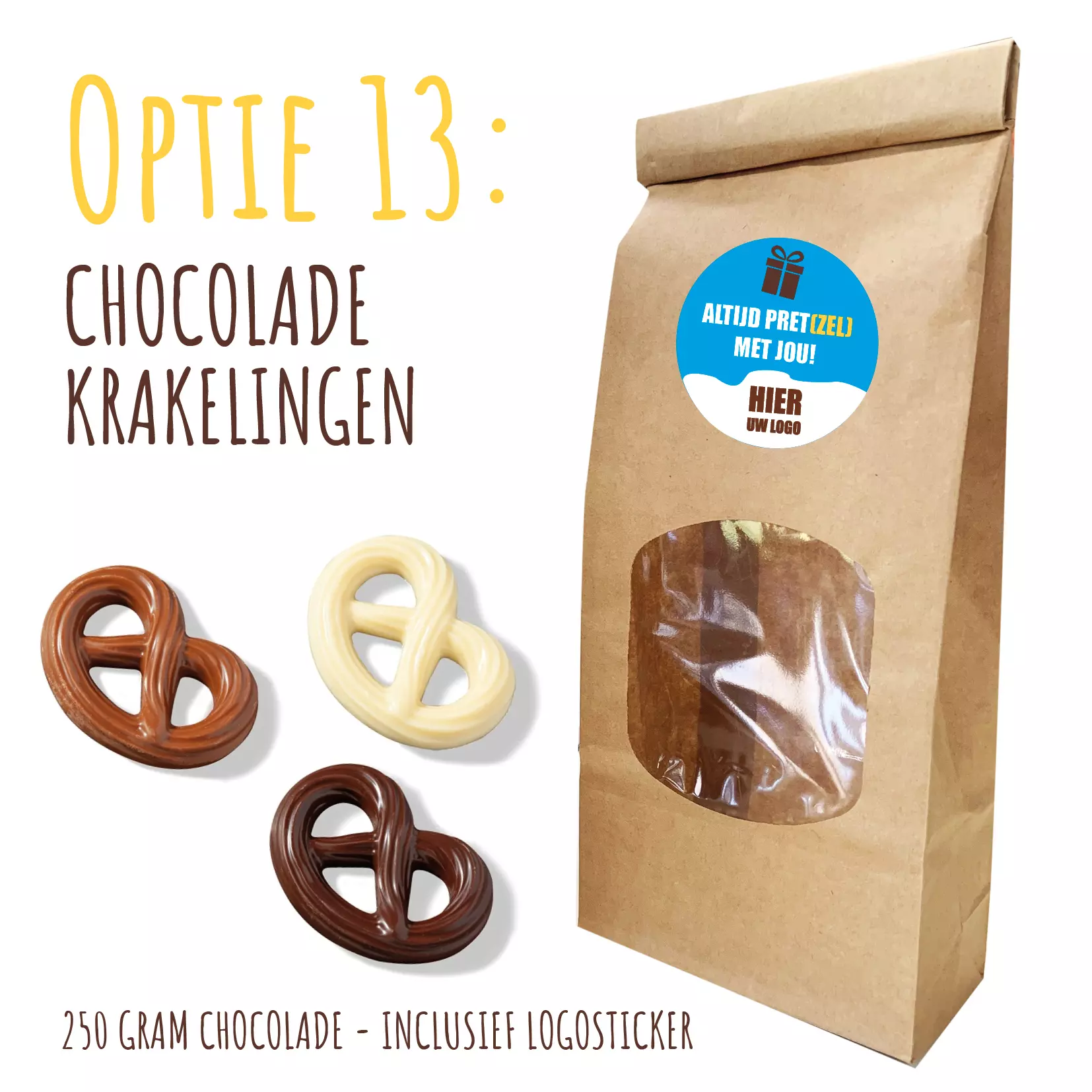 BIO Duurzaam Kraft "Vulzakje" met 250 gram chocolade - Inclusief logosticker chocolade krakelingen