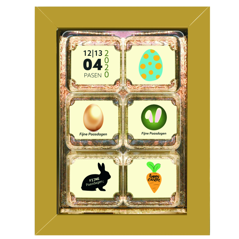 Doos met 6 paasbonbons en logo