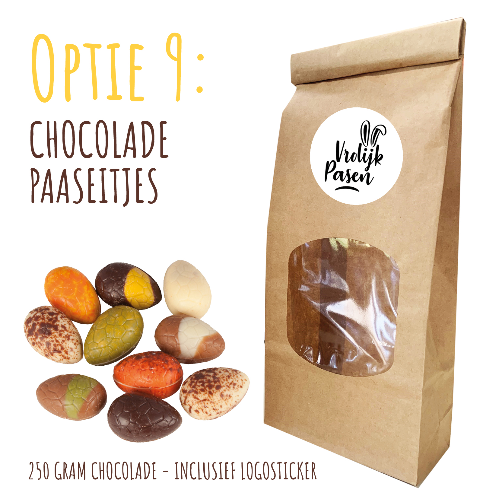 BIO Duurzaam Kraft "Vulzakje" met 250 gram chocolade - Inclusief logosticker Paaseitjes, gevulde paaseieren