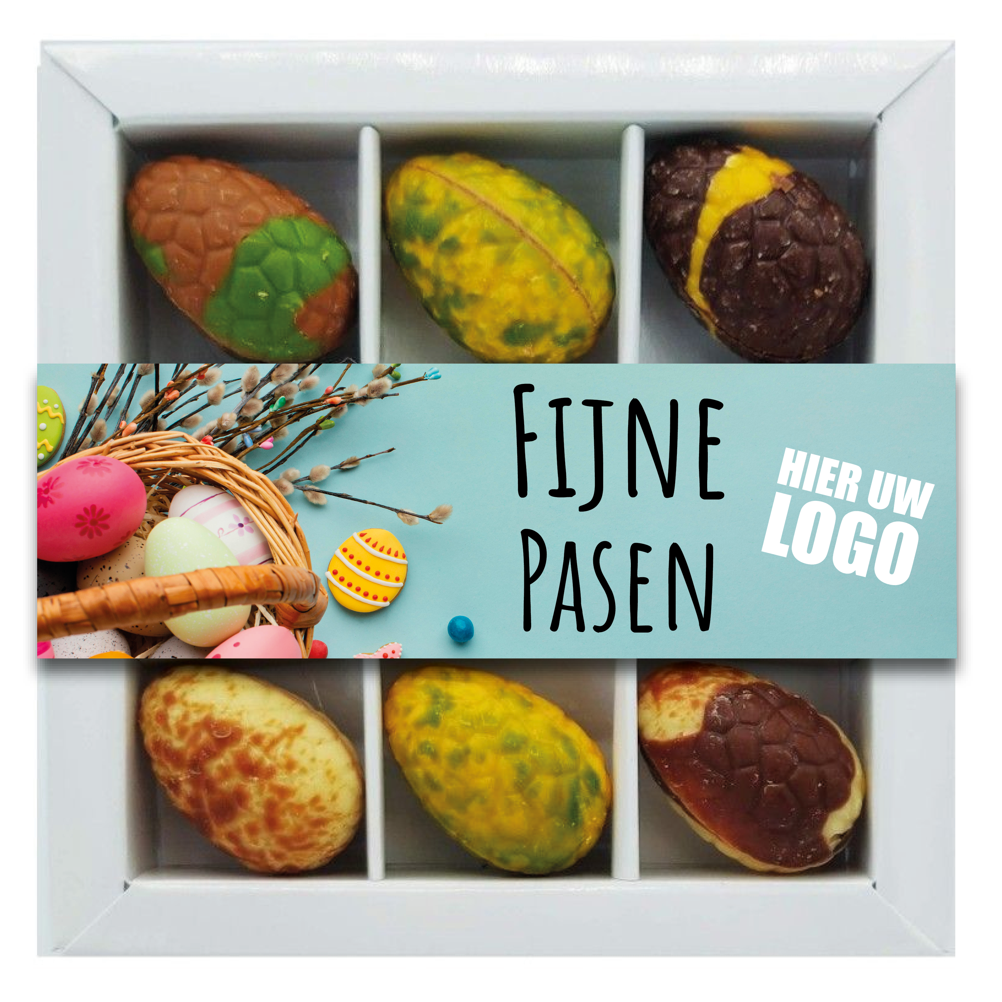 Paas chocolade, paas eieren, praline, paas chocolade met een logo, Pasen