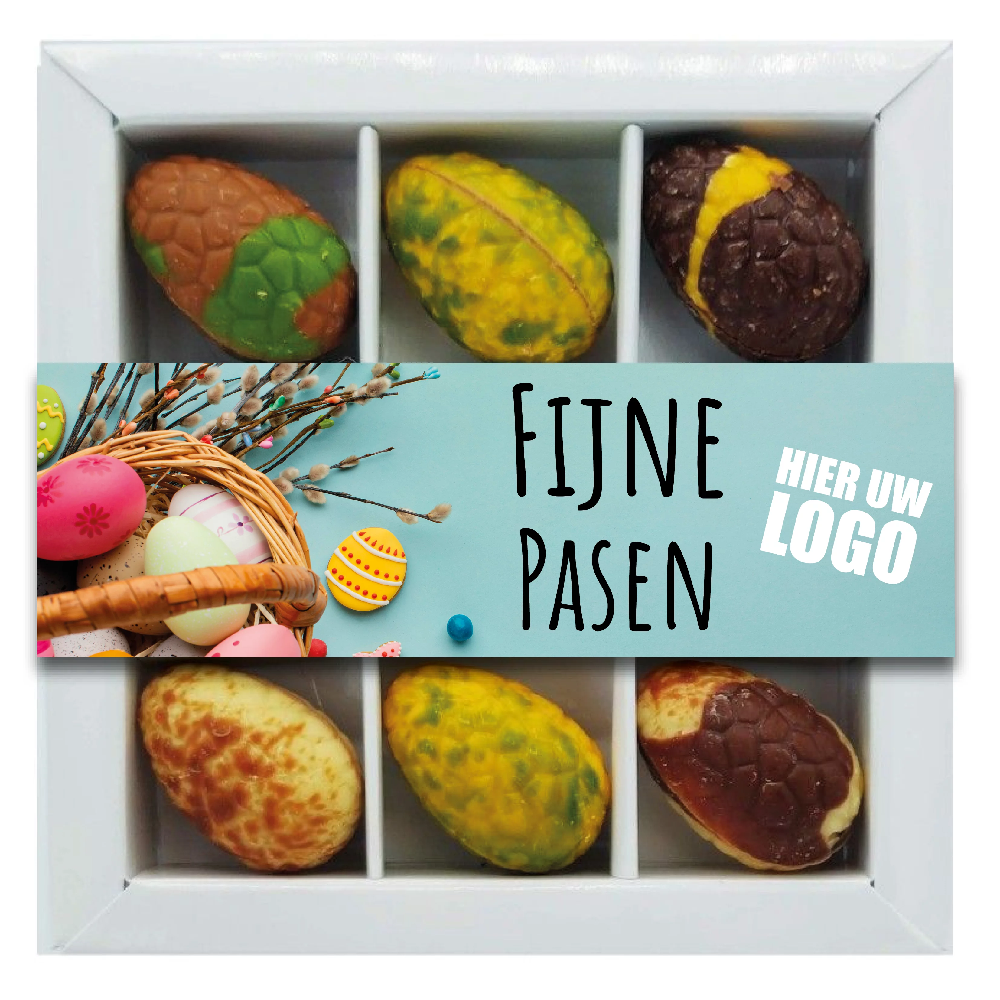 Paas chocolade, paas eieren, praline, paas chocolade met een logo, Pasen