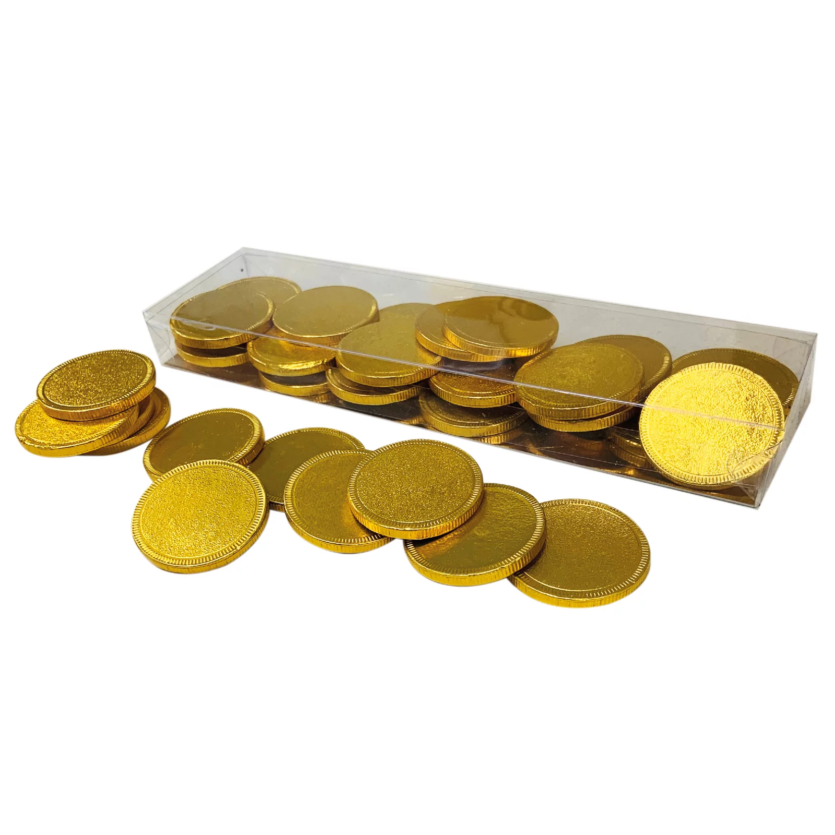Doosje met 25 chocolade gouden munten inclusief banderol