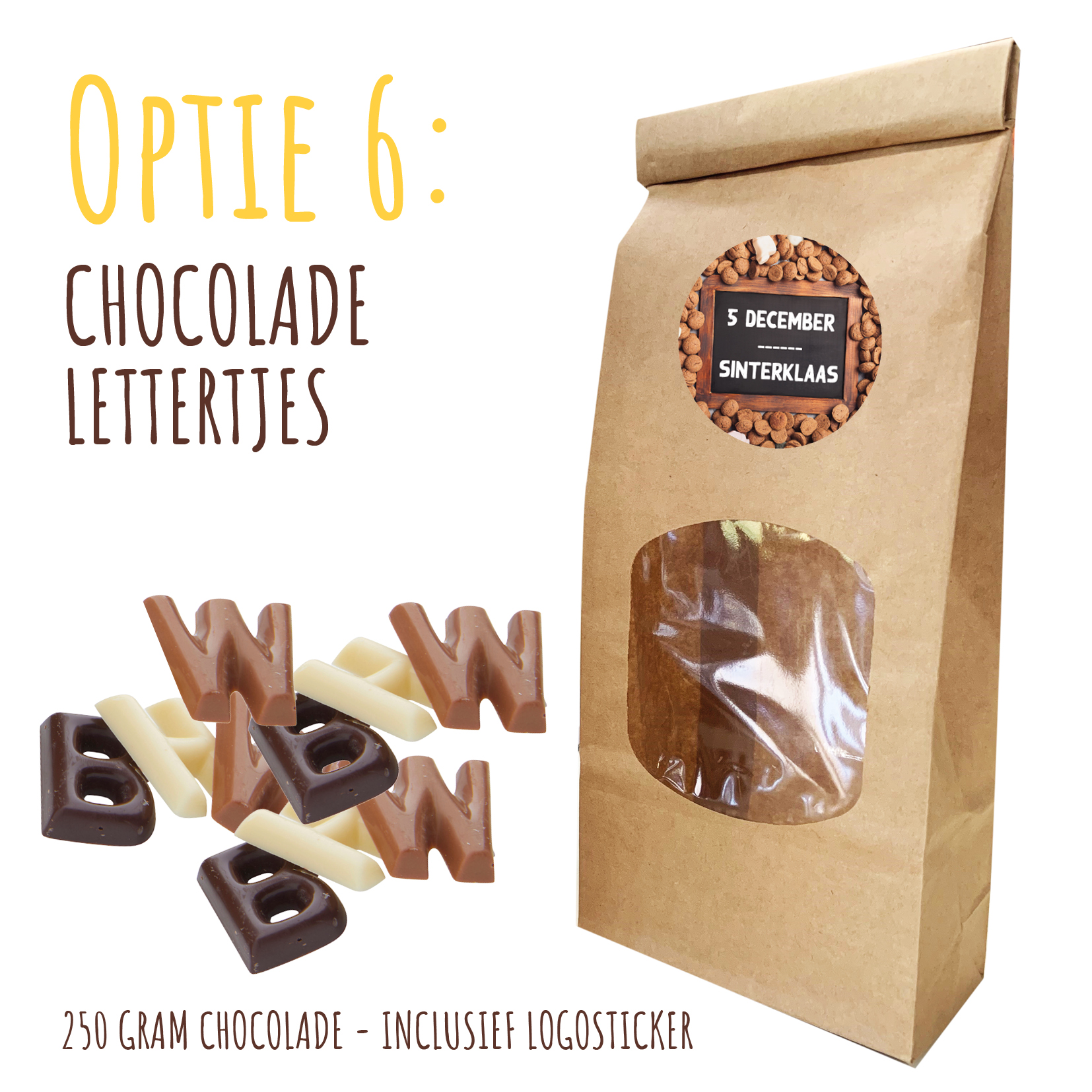 BIO Duurzaam Kraft "Vulzakje" met 250 gram chocolade - Inclusief logosticker chocolade lettertjes