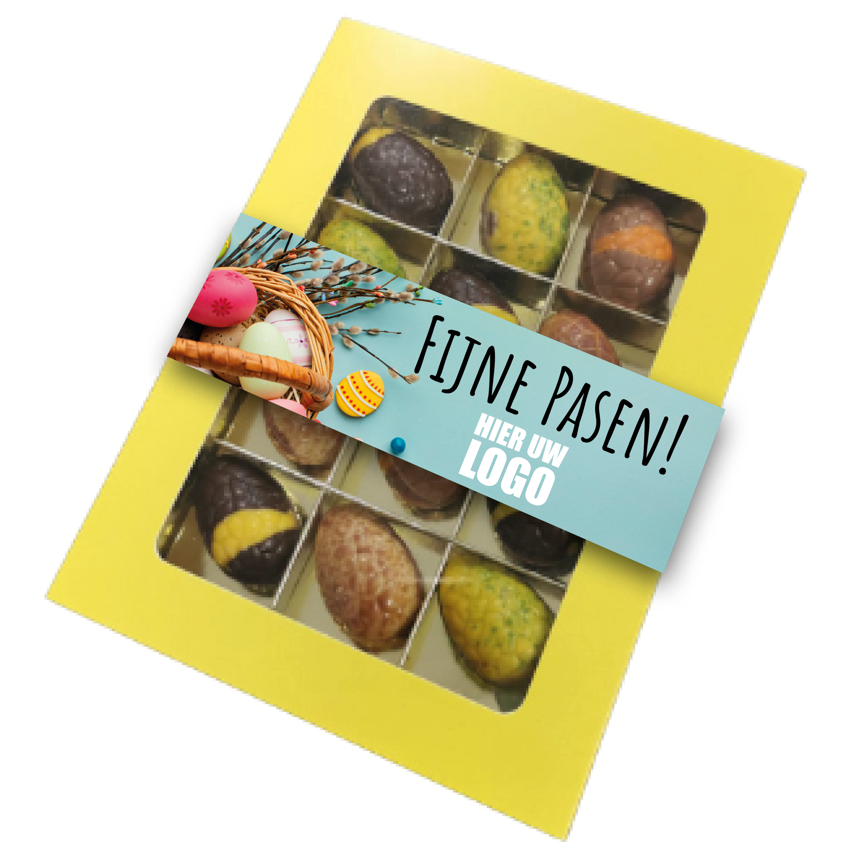 Paas chocolade, paas eieren, praline, paas chocolade met een logo, Pasen