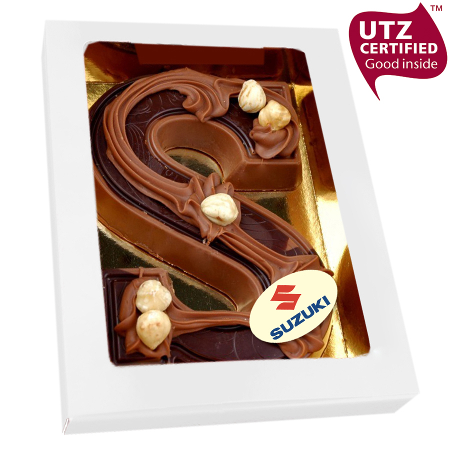 Chocoladeletter Doublet gedecoreerd met logo