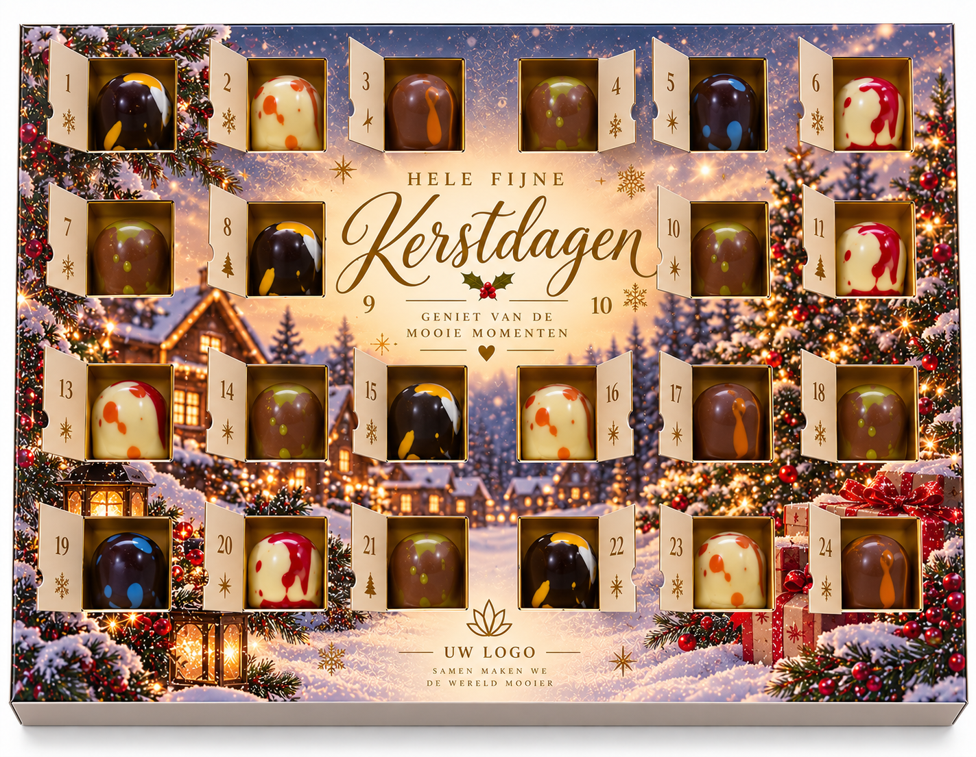 LUXE gepersonaliseerde adventskalender met 24 stuks smaakmakers bonbons 
