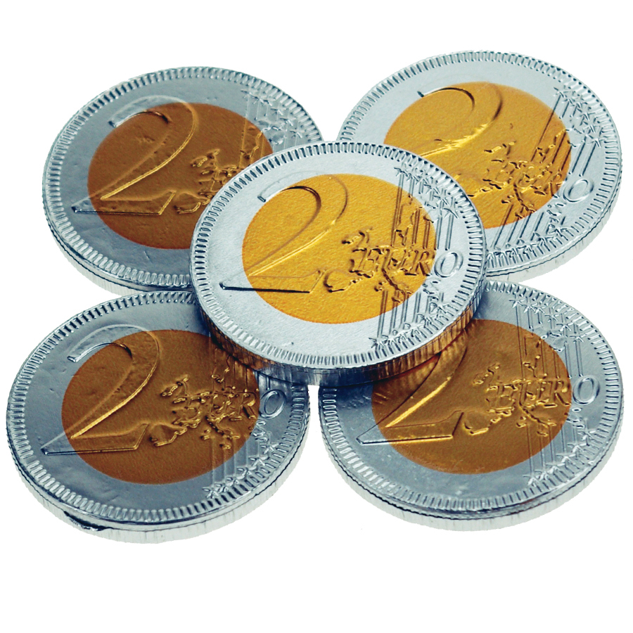 Chocolade munt 2 Euro 3,8 cm