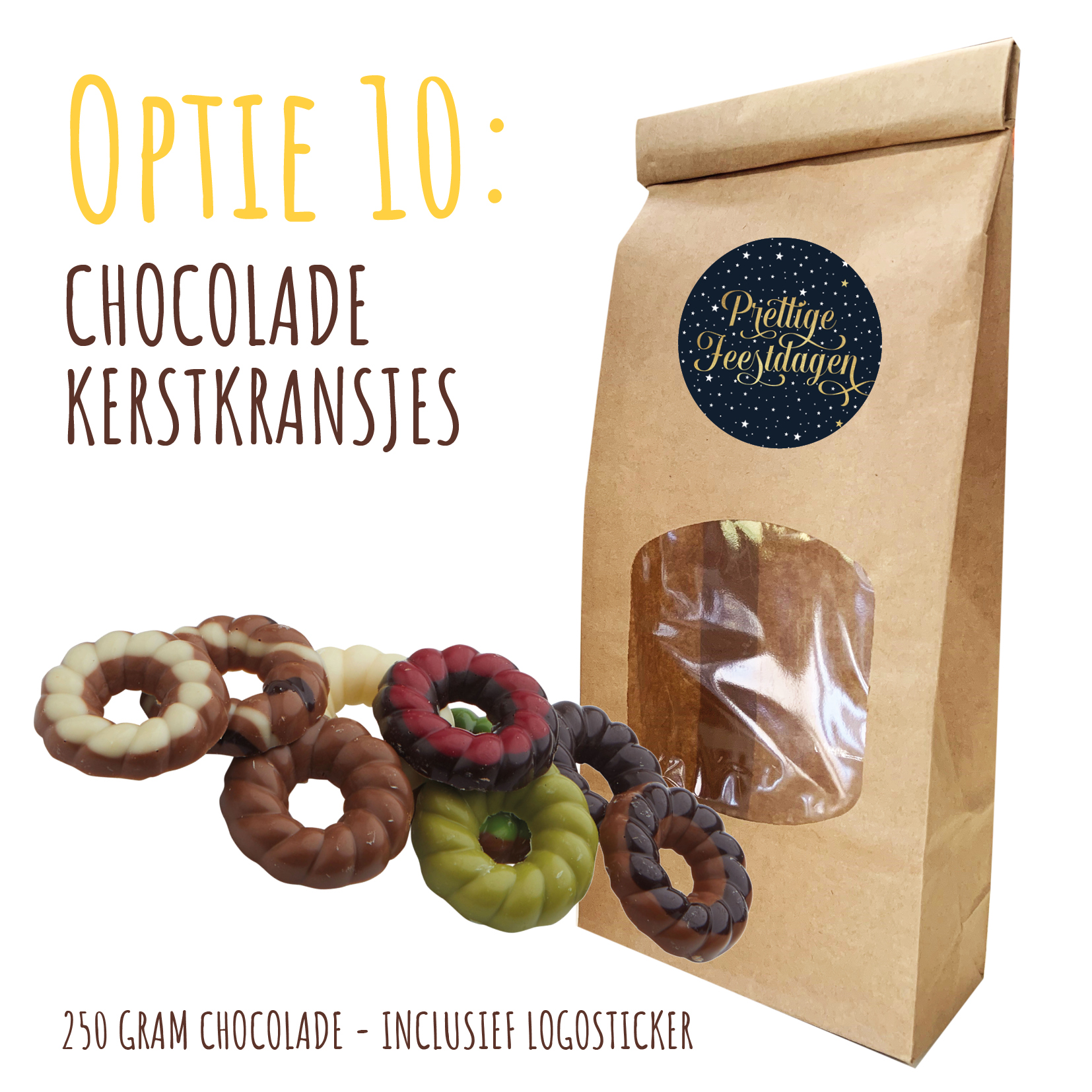 BIO Duurzaam Kraft "Vulzakje" met 250 gram chocolade - Inclusief logosticker chocolade kransjes