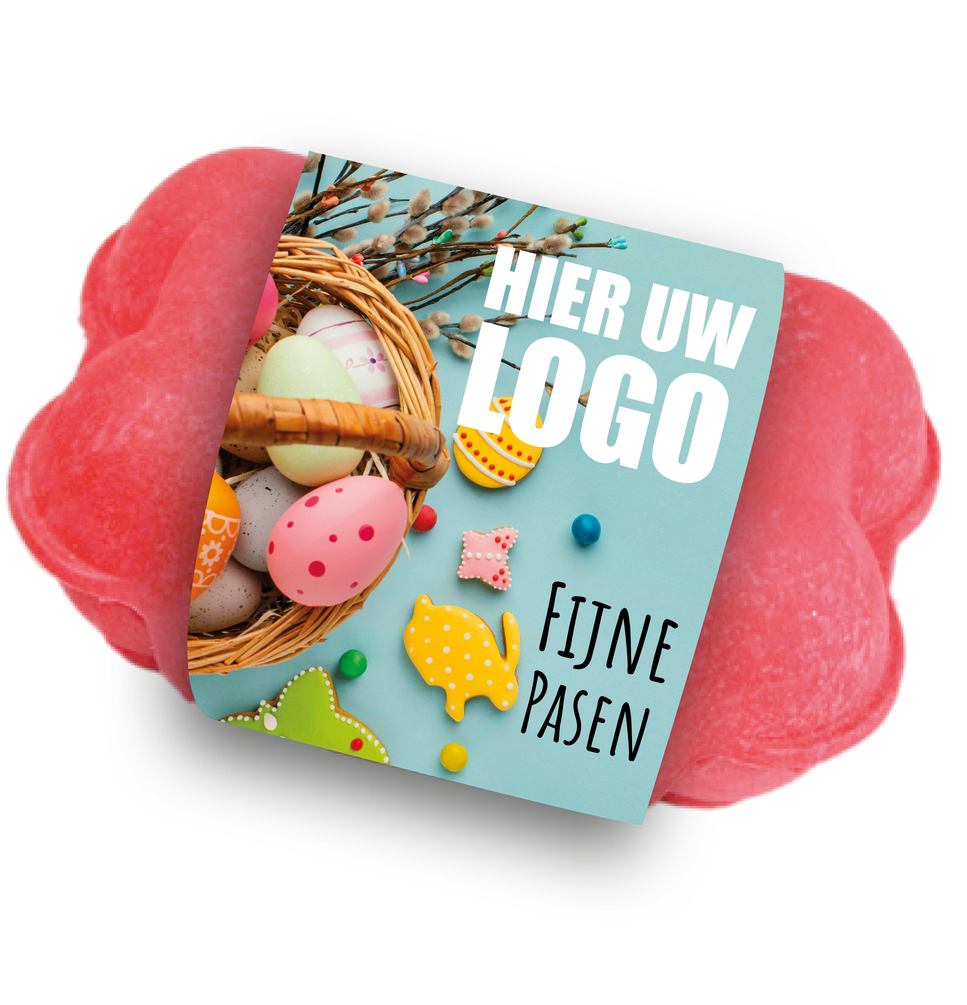 Paas chocolade, paas eieren, praline, paas chocolade met een logo, Pasen, biologosch afbreekbaar eierdoosje
