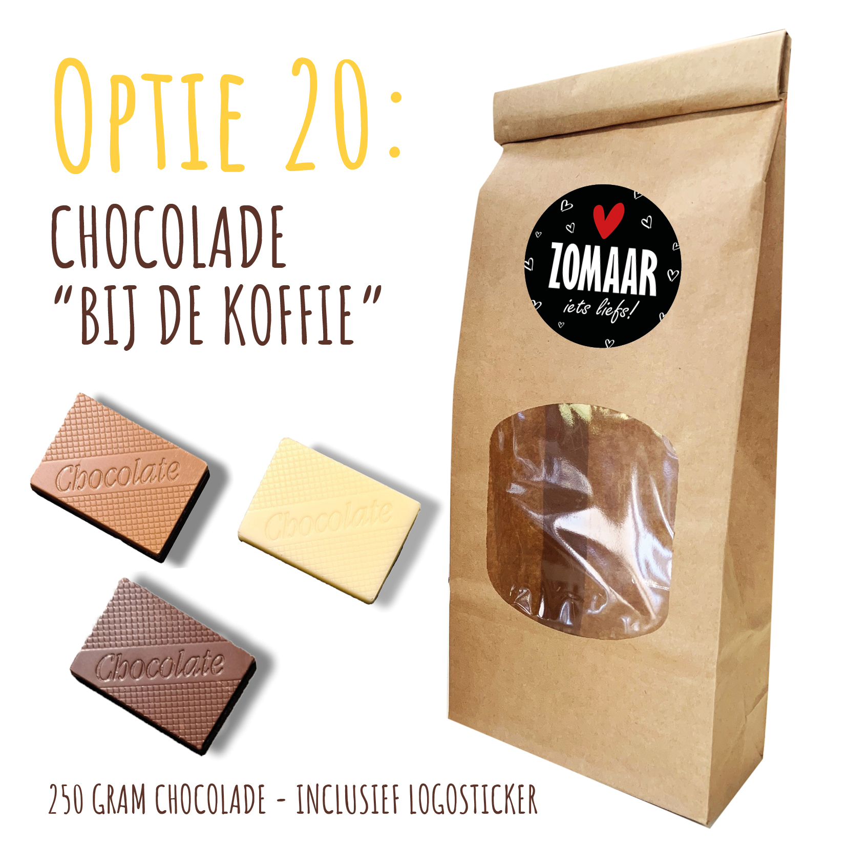 BIO Duurzaam Kraft "Vulzakje" met 250 gram chocolade - Inclusief logosticker chocolade bij de koffie
