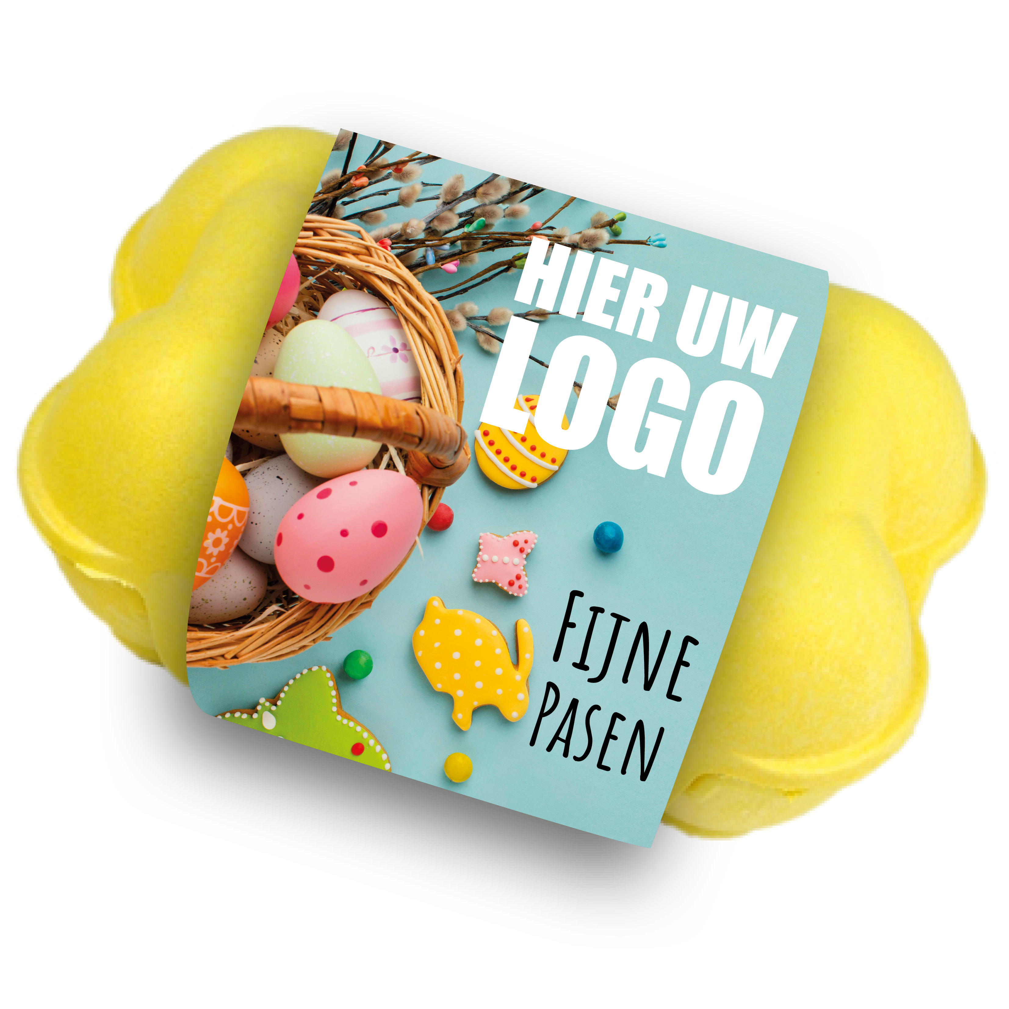 Paas chocolade, paas eieren, praline, paas chocolade met een logo, Pasen, biologosch afbreekbaar eierdoosje