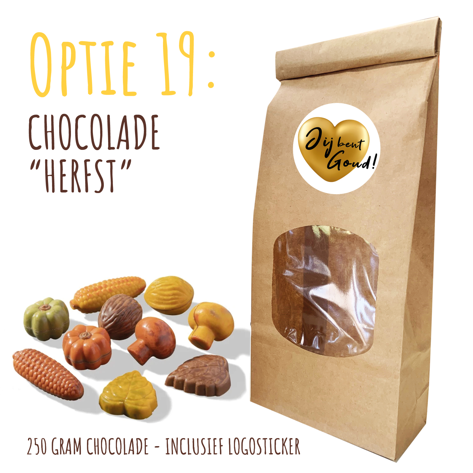 BIO Duurzaam Kraft "Vulzakje" met 250 gram chocolade - Inclusief logosticker chocolade herfst