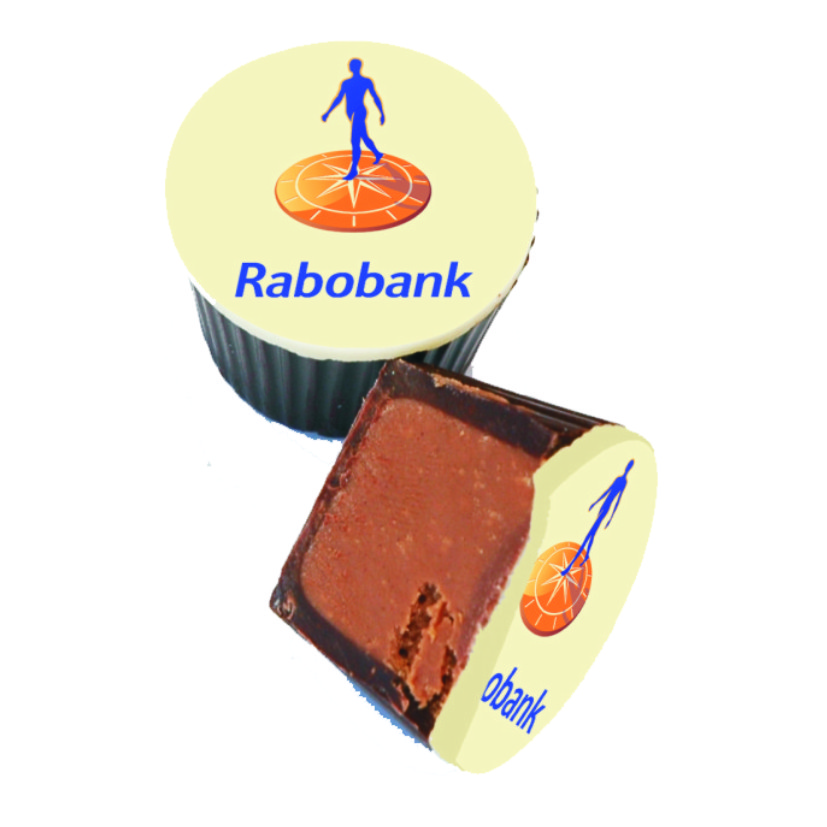 potteke,chocolade met een logo, logobonbon