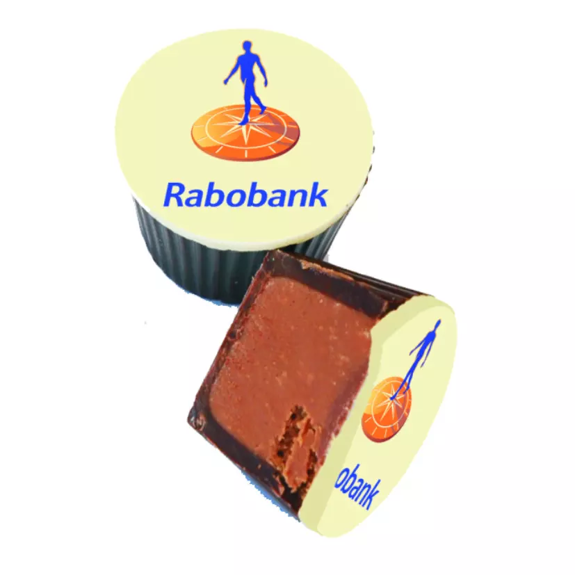 potteke,chocolade met een logo, logobonbon
