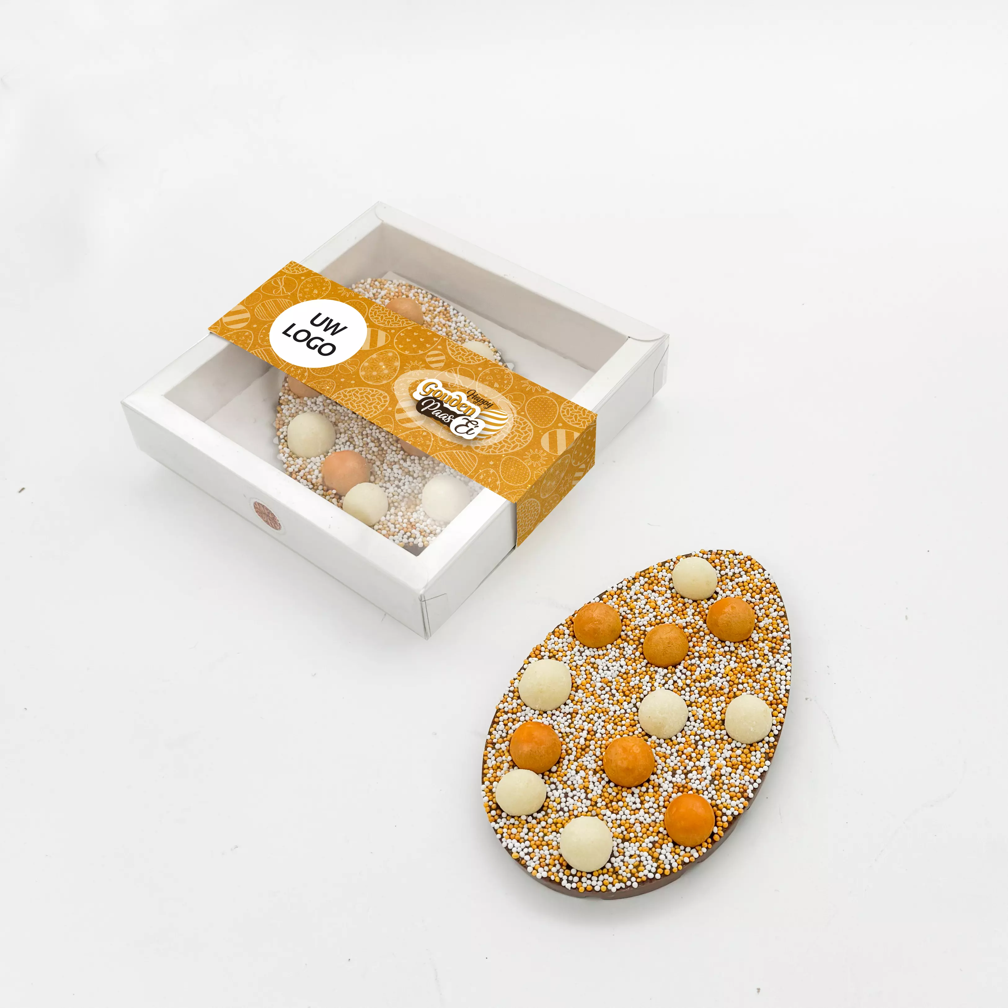 Paas chocolade, paas eieren, chrunch, paas chocolade met een logo, Pasen, gouden ei