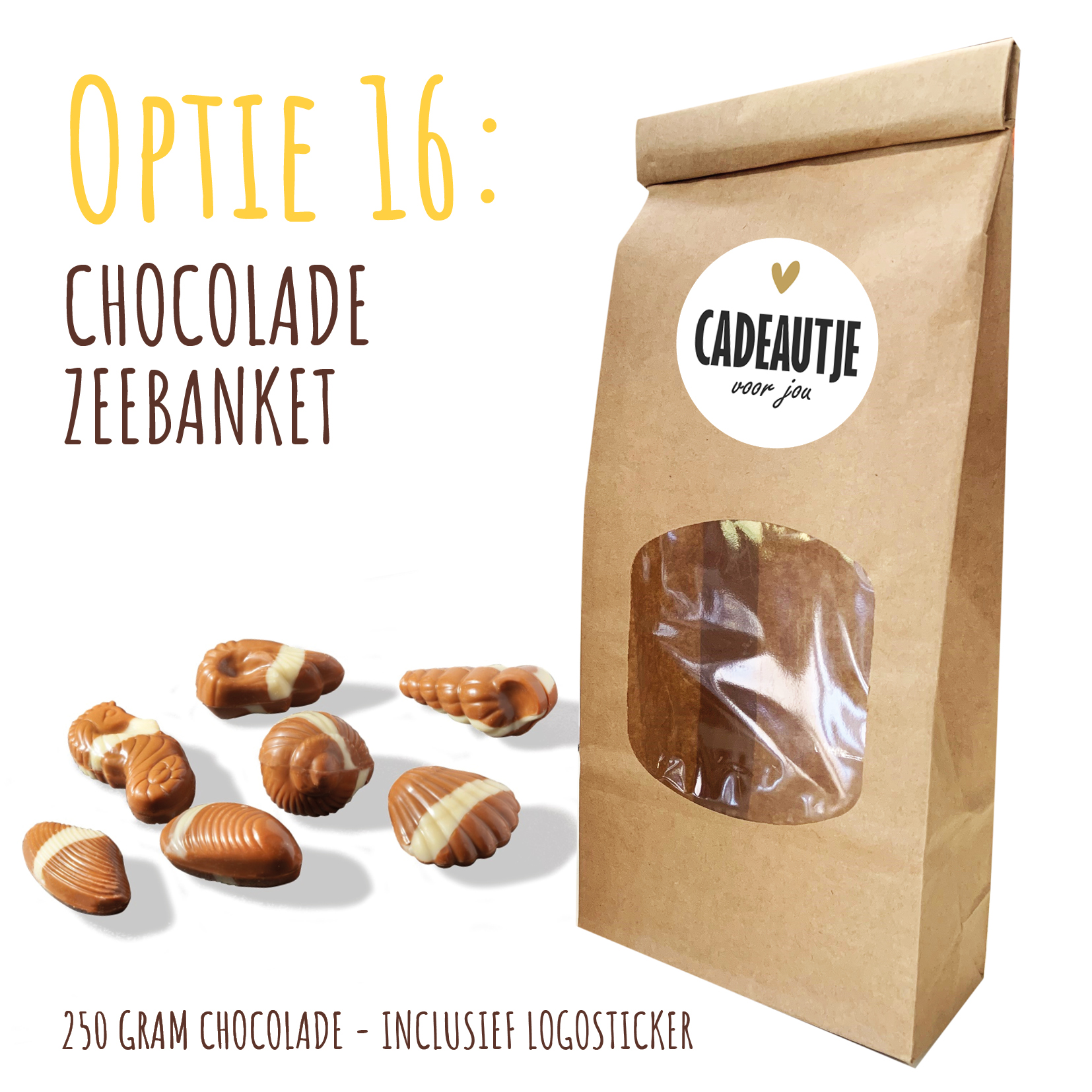 BIO Duurzaam Kraft "Vulzakje" met 250 gram chocolade - Inclusief logosticker Chocolade zeebanket , zee