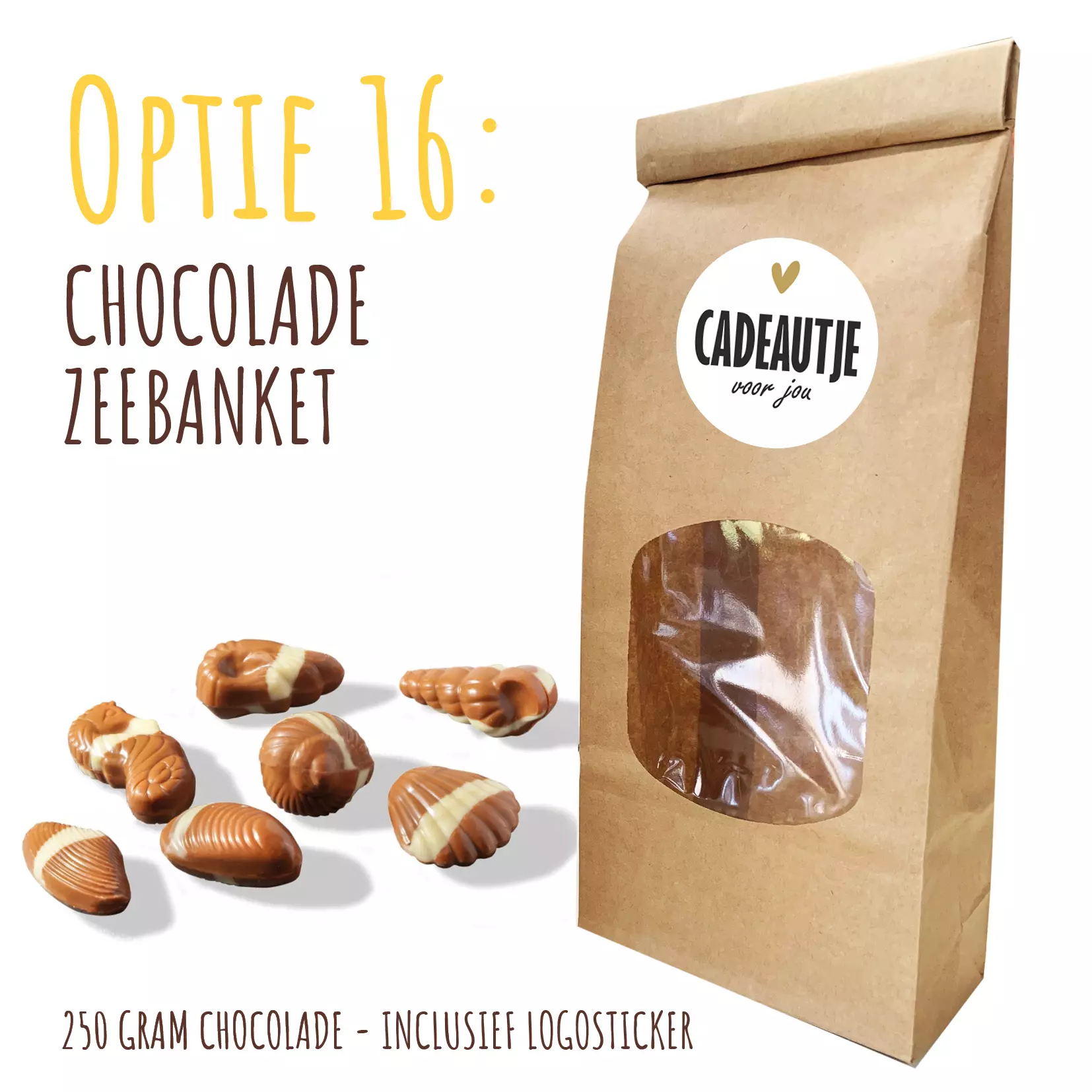 BIO Duurzaam Kraft "Vulzakje" met 250 gram chocolade - Inclusief logosticker Chocolade zeebanket , zee