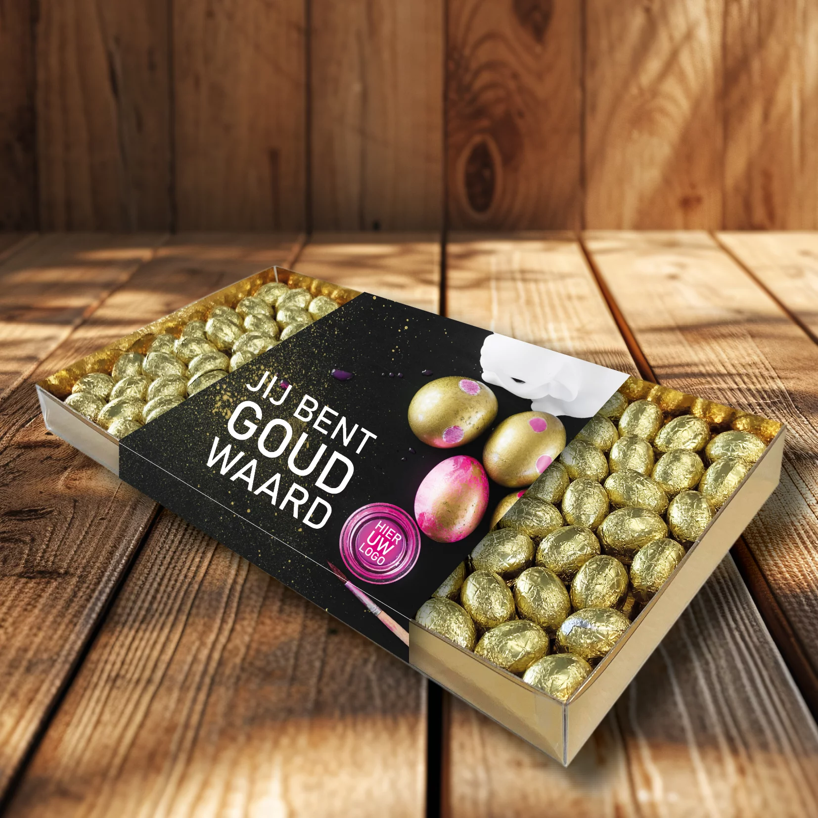 Geschenkdoos 1 kilo GOUDEN paaseitjes - Inclusief banderol