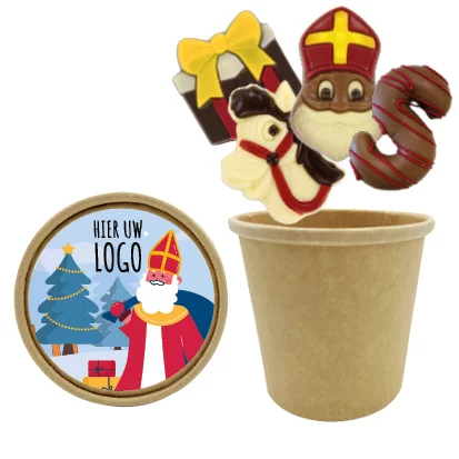 Bio Snoepbeker met diverse sint chocolade - inclusief dekselsticker