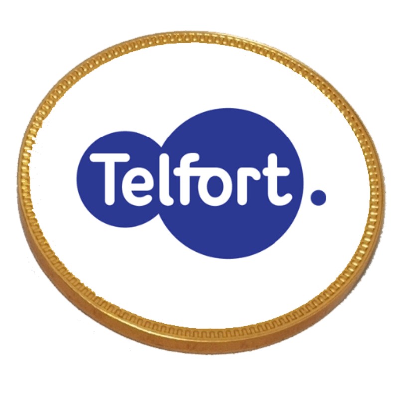 Gouden koffiechocolade munt met logosticker