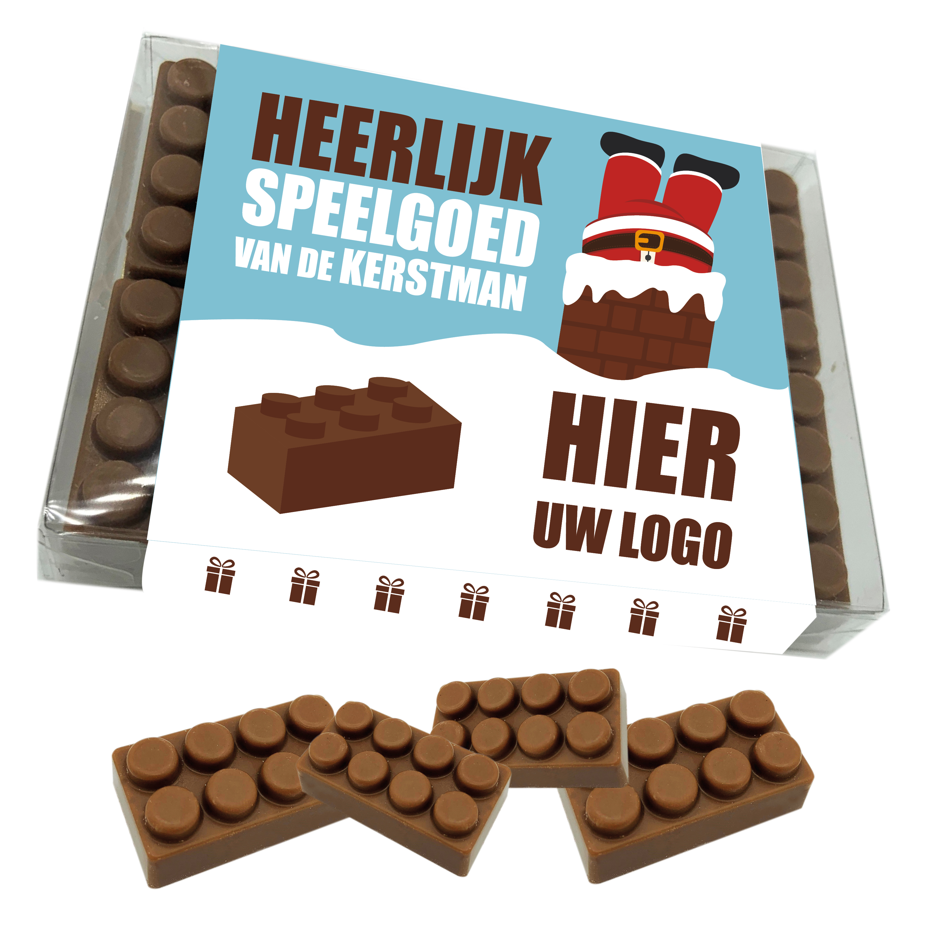 KERST Doosje met 10 chocolade speelgoed blokjes