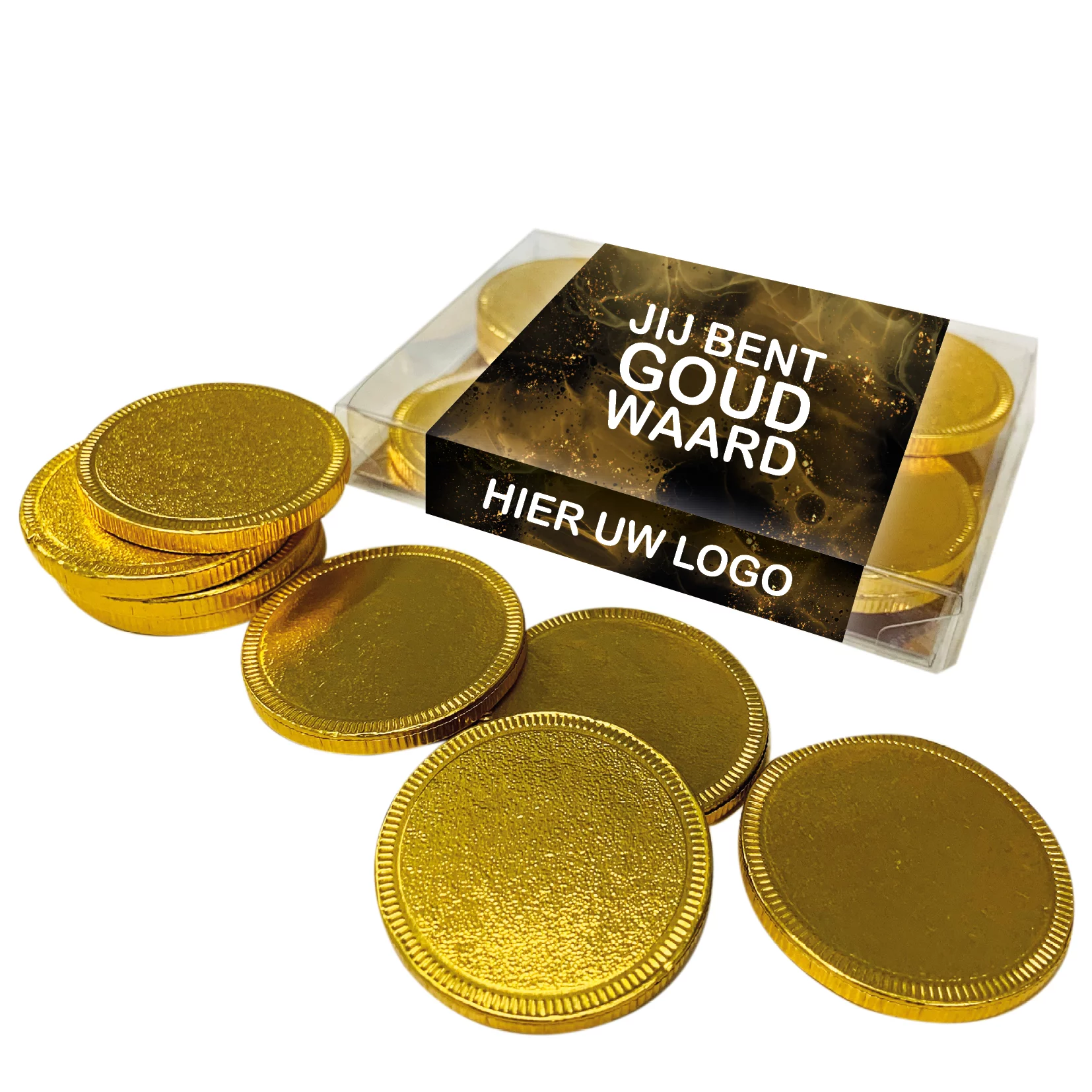 SINT Doosje met 10 chocolade gouden munten inclusief banderol