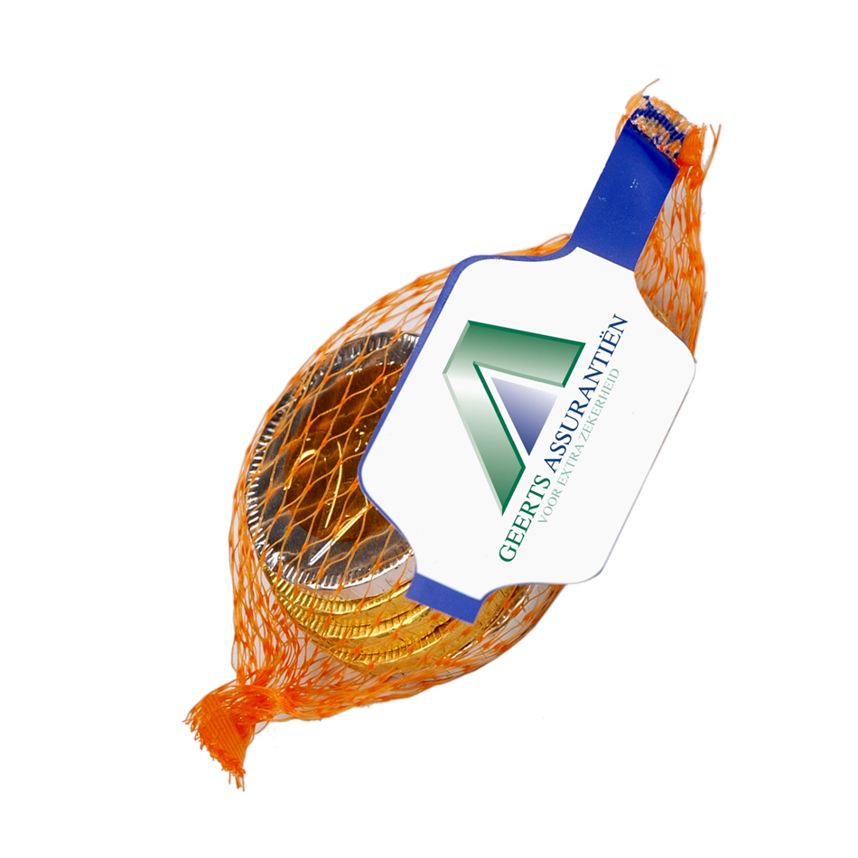 Chocolade munten in netje met logo