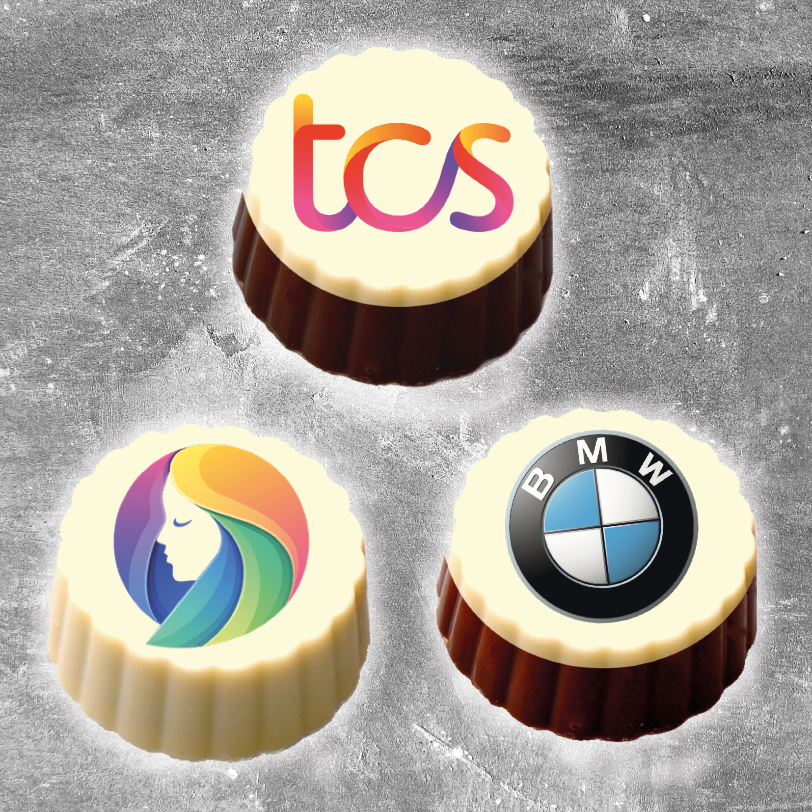 Logobonbons rond chocolade met een logo, logobonbons