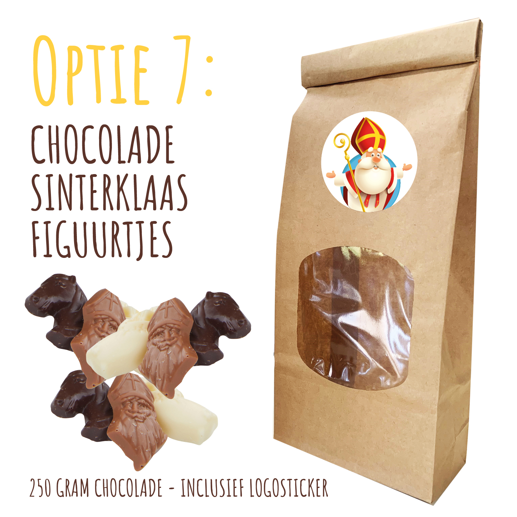 BIO Duurzaam Kraft "Vulzakje" met 250 gram chocolade - Inclusief logosticker platte sint chocolade