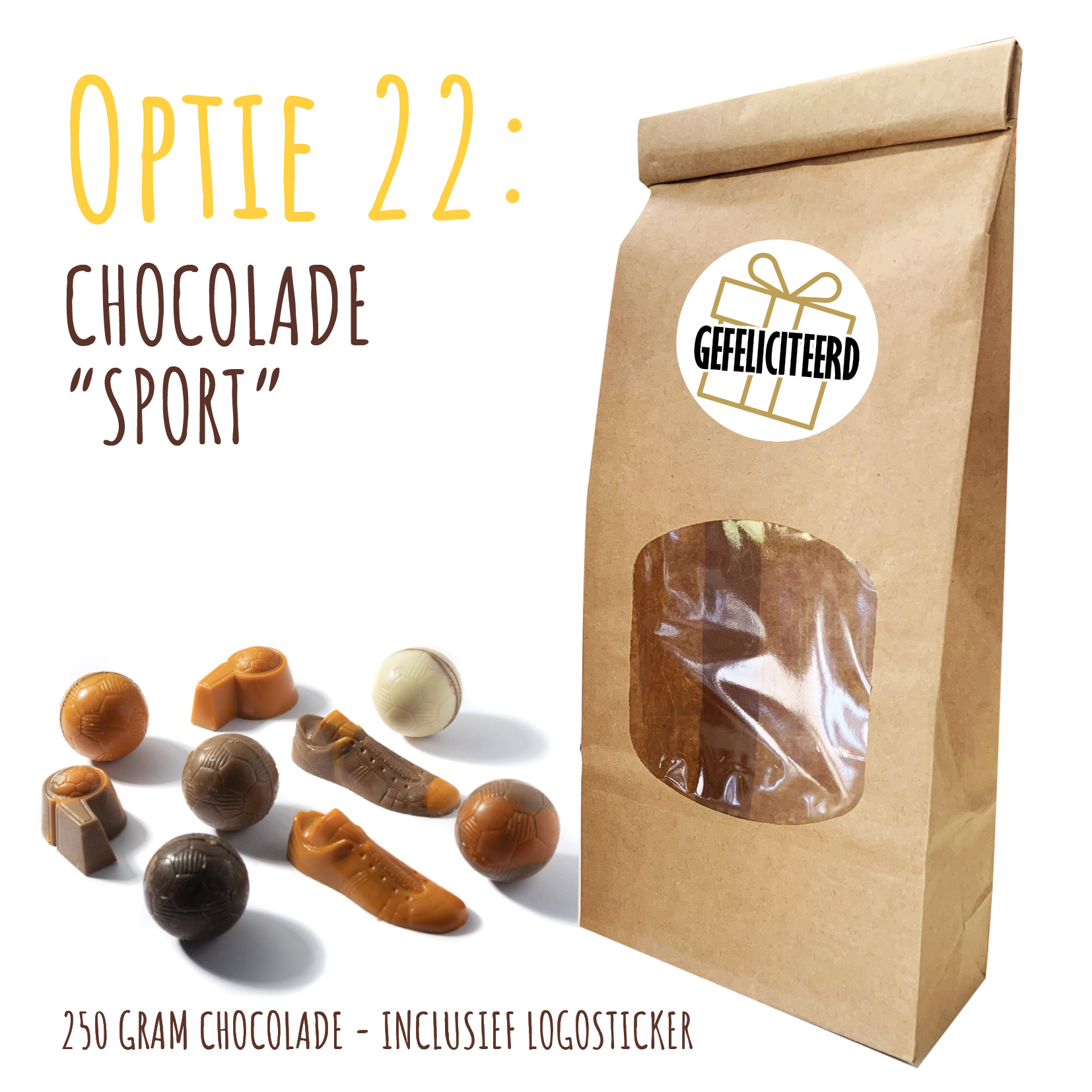 BIO Duurzaam Kraft "Vulzakje" met 250 gram chocolade - Inclusief logosticker sport chocolade