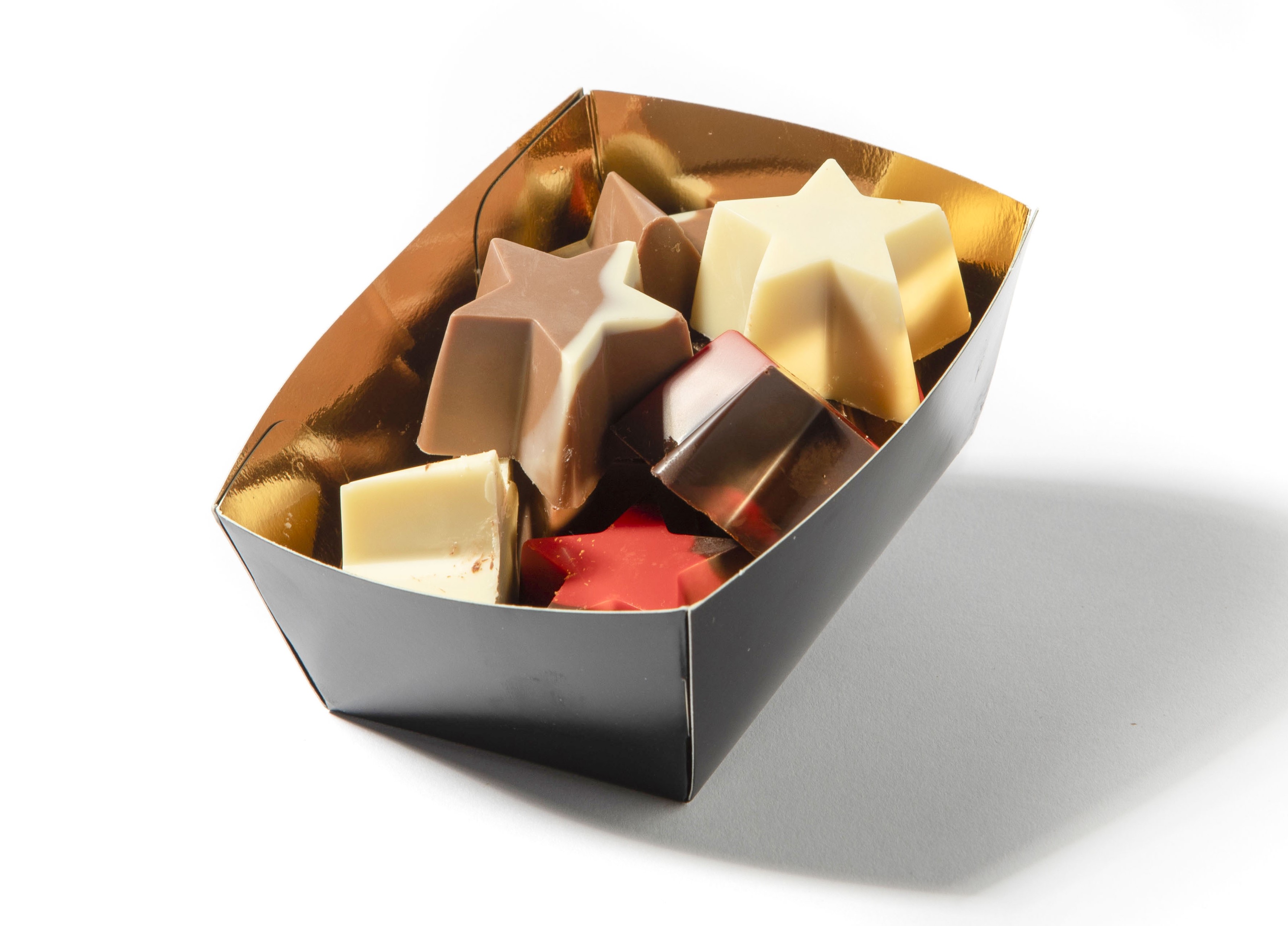 smuldoosje chocolade sterren, chocolade sterren verpakt