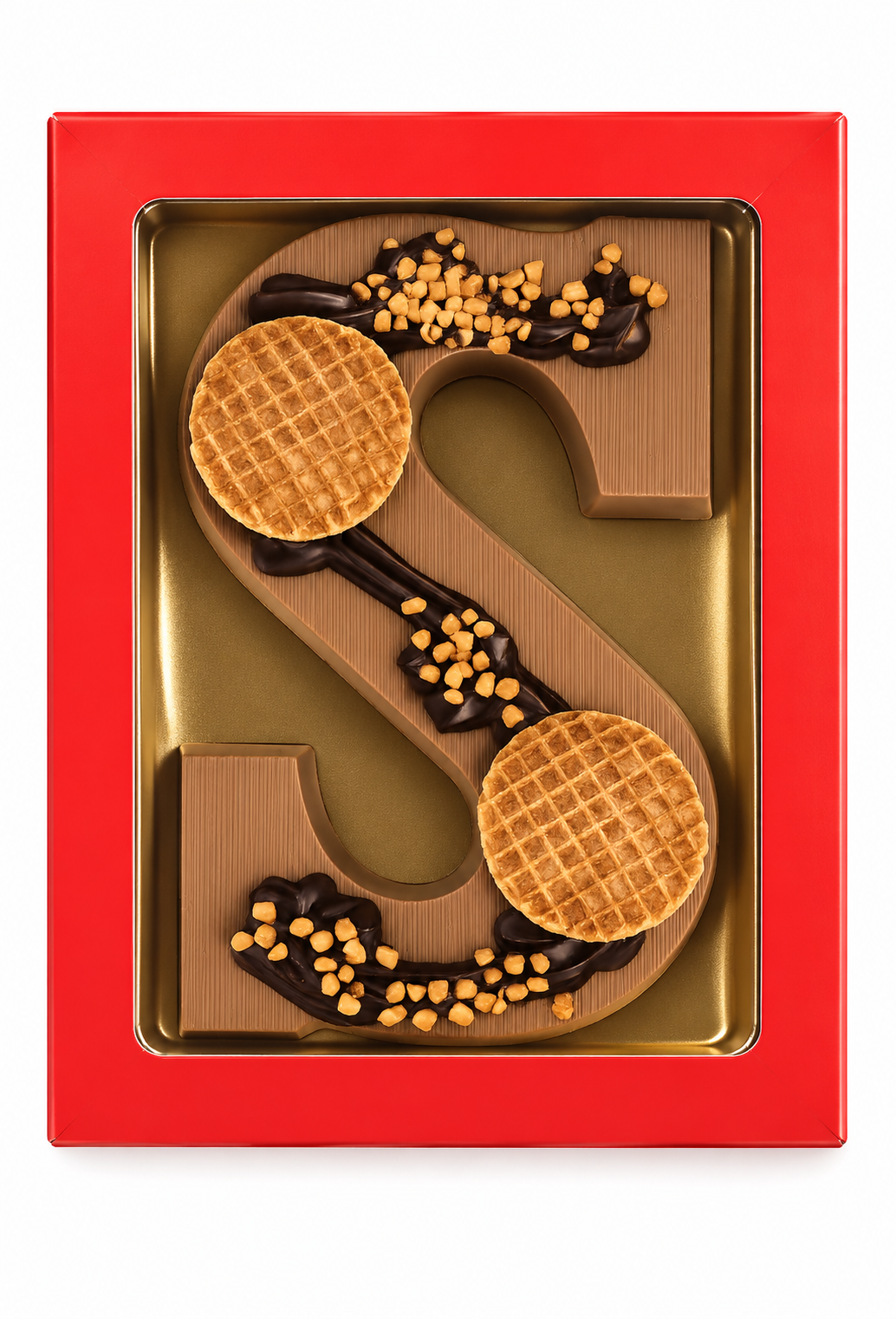 Luxe gedecoreerde letter S, melk met stroopwafel