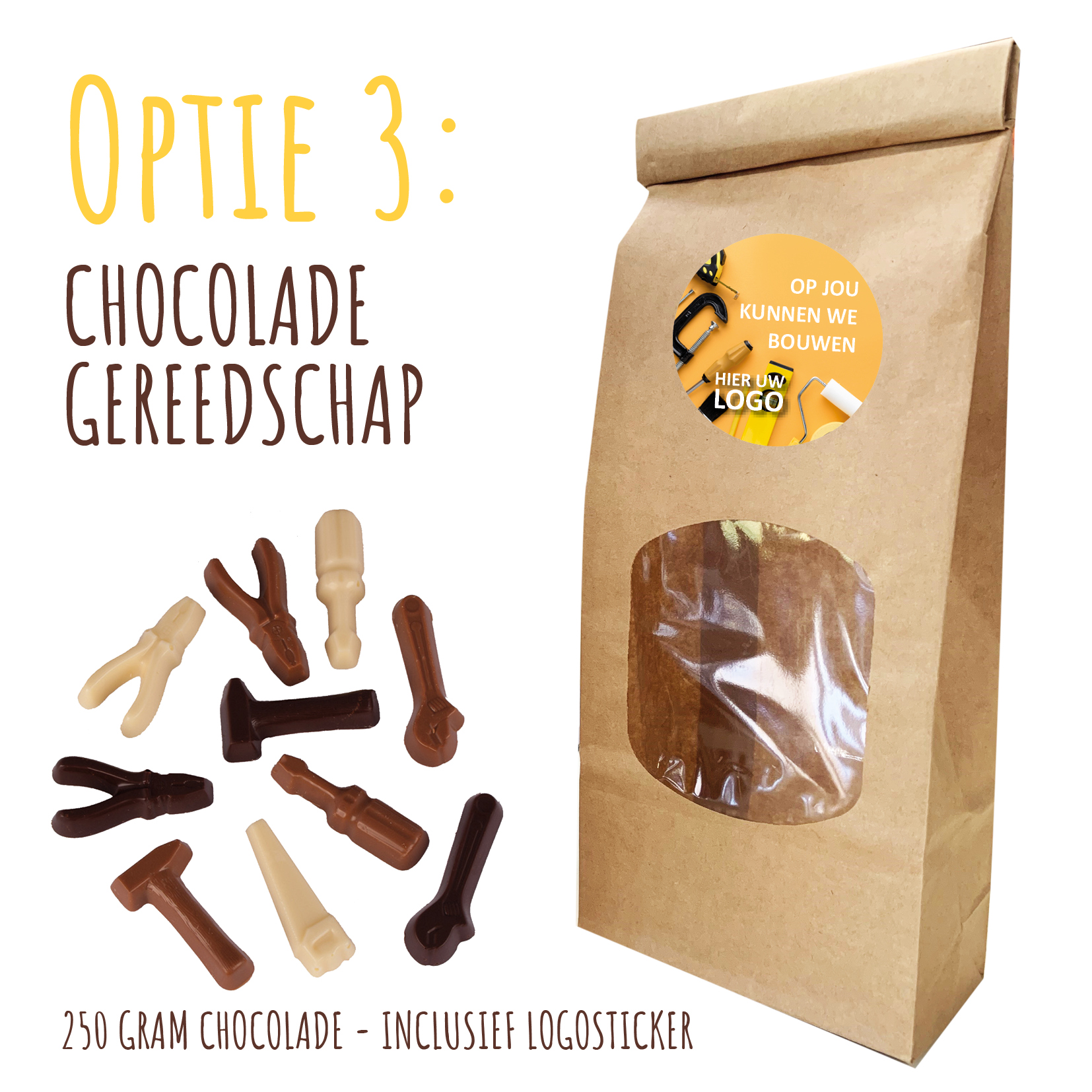 BIO Duurzaam Kraft "Vulzakje" met 250 gram chocolade - Inclusief logosticker chocolade gereedschap
