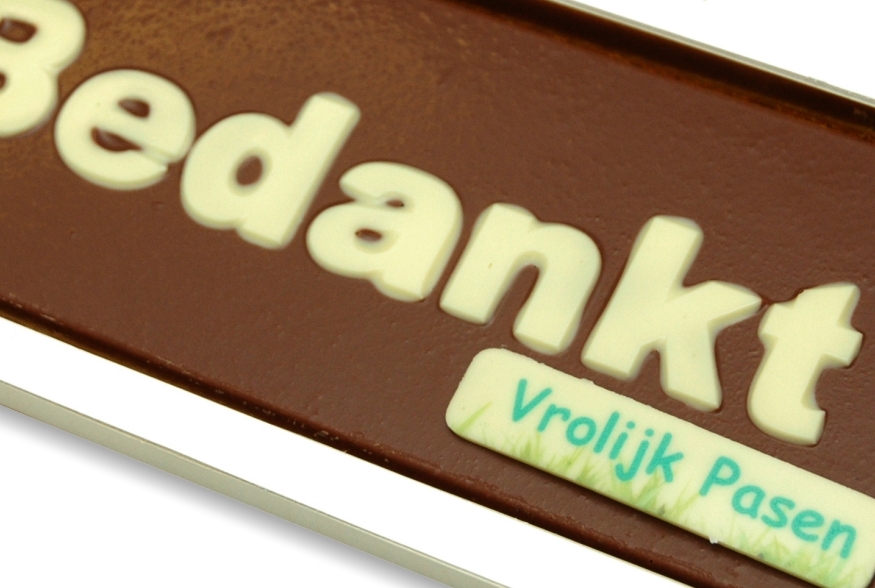 Chocolade Bedankt! tablet met Vrolijk Pasen