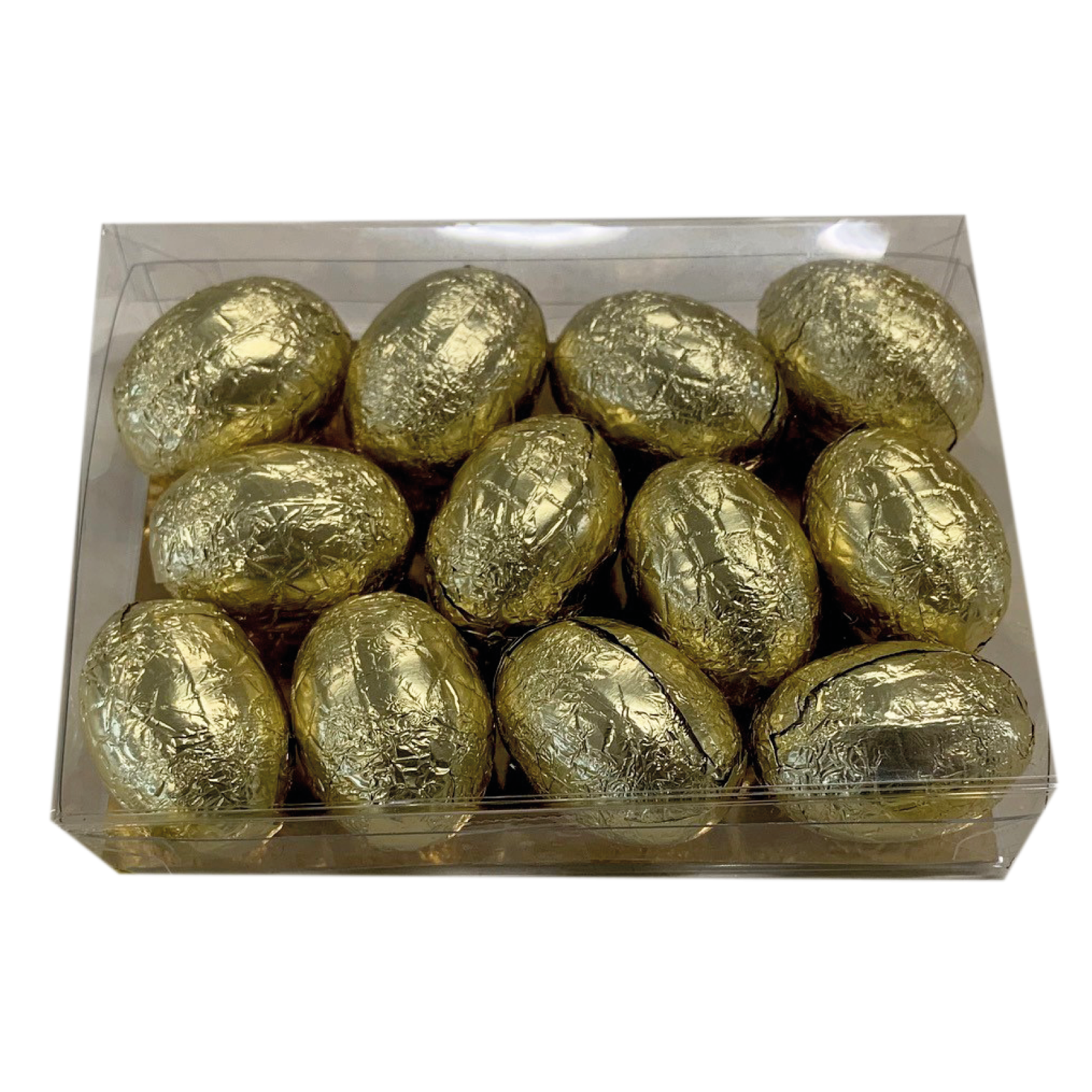 Geschenk doosje met 12 gouden chocolade paaseitjes - inclusief banderol