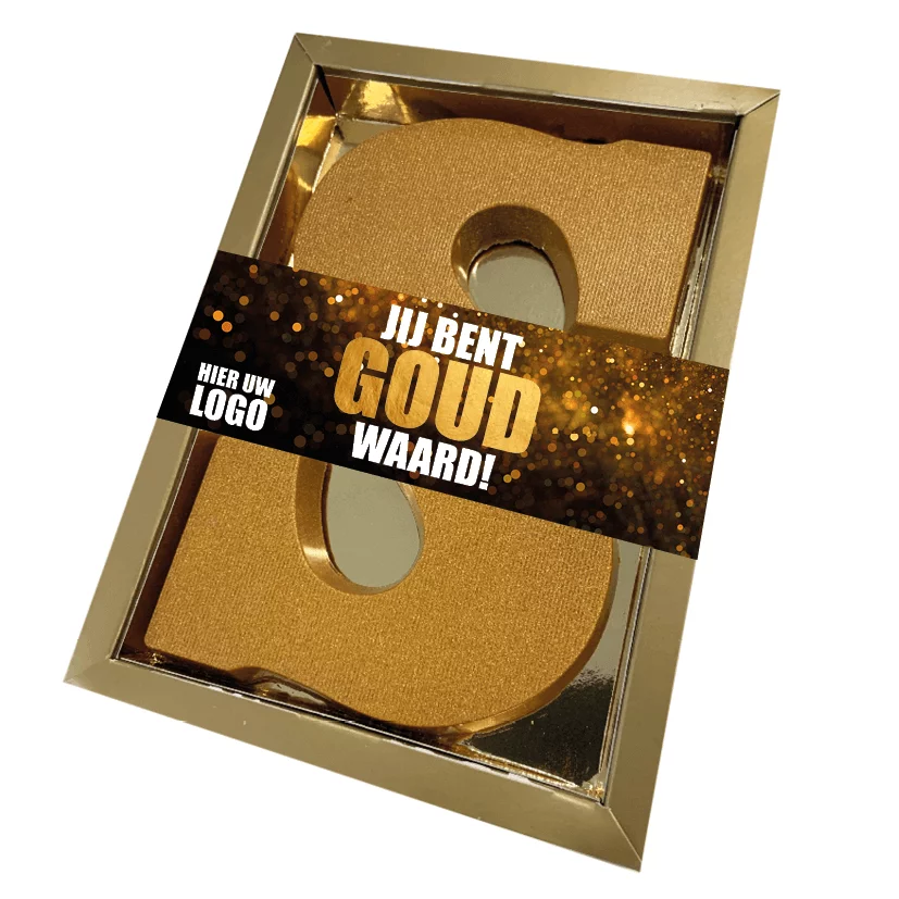 Chocoladeletter GOUD - JIJ BENT GOUD WAARD - Inclusief Banderol
