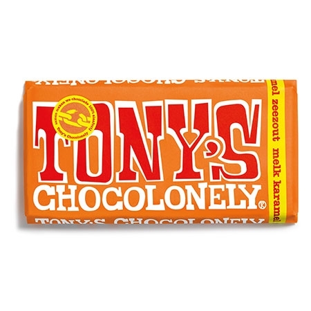 Tony's Chocolonely Melk-Karamel Zeezout, 180 gram