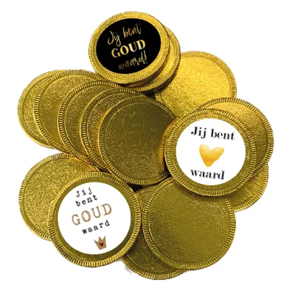 Gouden koffiechocolade munt met logosticker