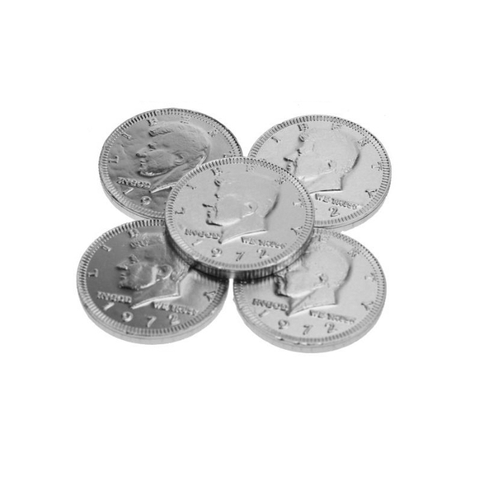 Chocolade munt zilver 38 mm Chocolade munt 3,8 cm met logo