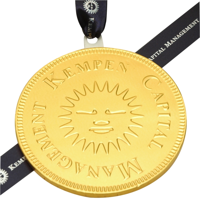 Chocolade medaille 125 mm met logo en lint