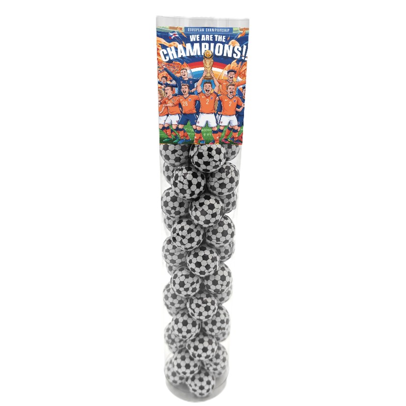 koker chocolade voetballetjes en eigen wikkel