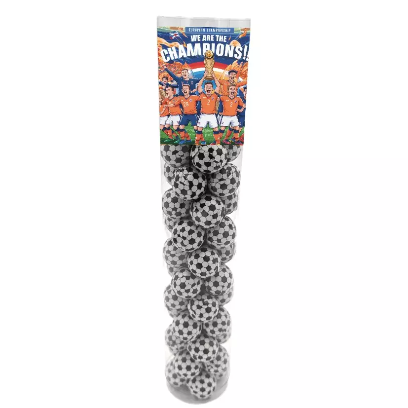 koker chocolade voetballetjes en eigen wikkel